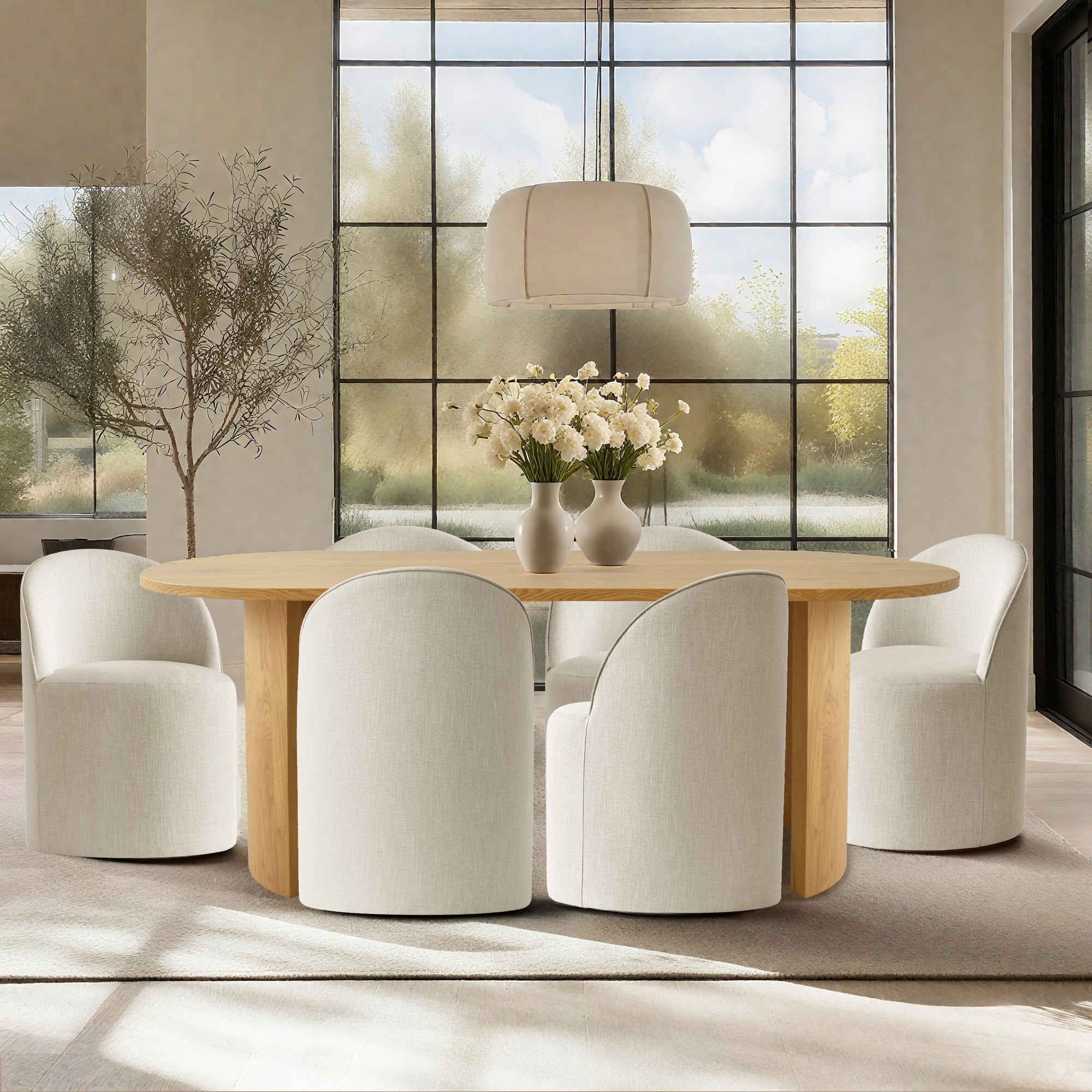 Dwen & Doris 79" Natural Oval Dining Table Set for 6 (7-Piece)