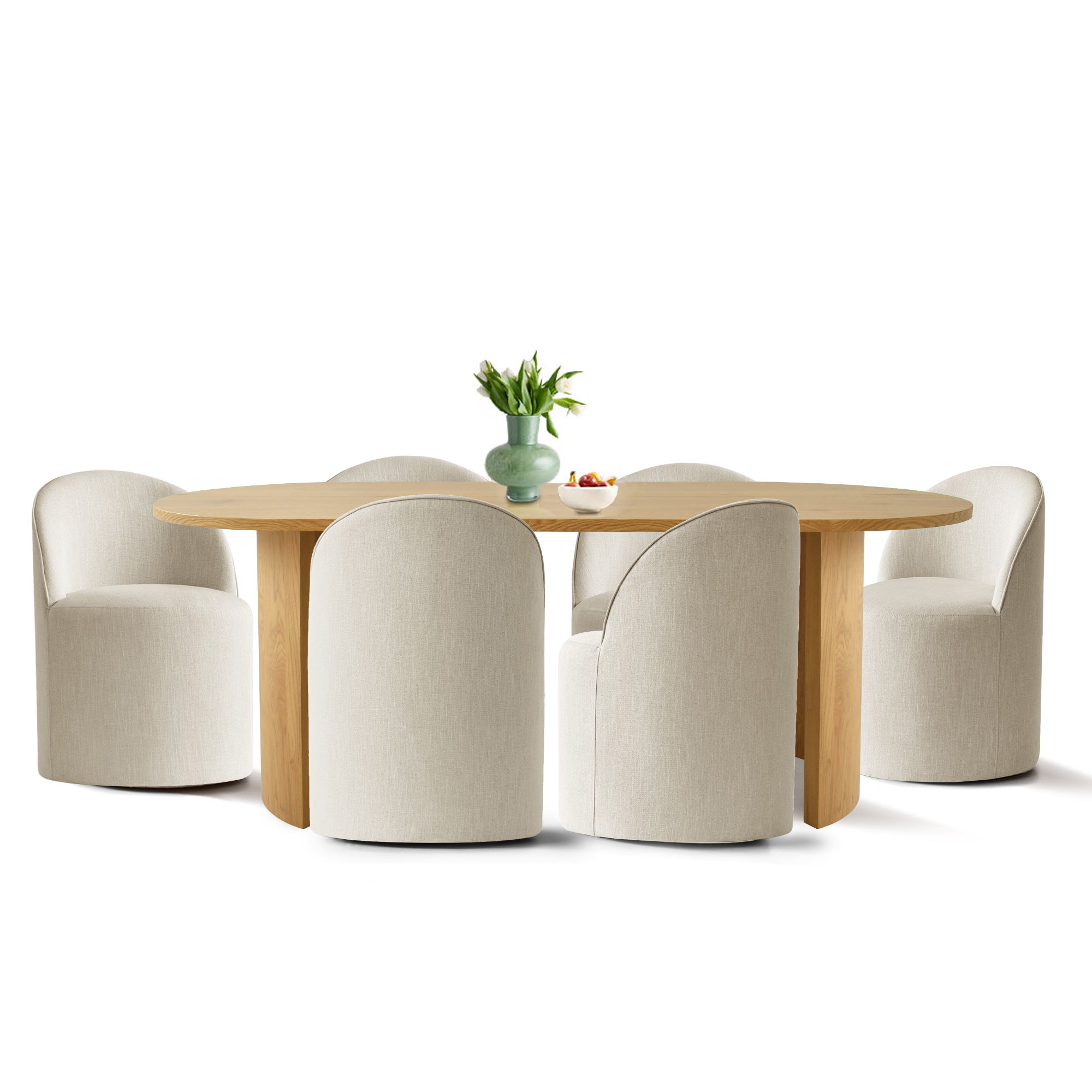 Dwen & Doris 79" Natural Oval Dining Table Set for 6 (7-Piece)