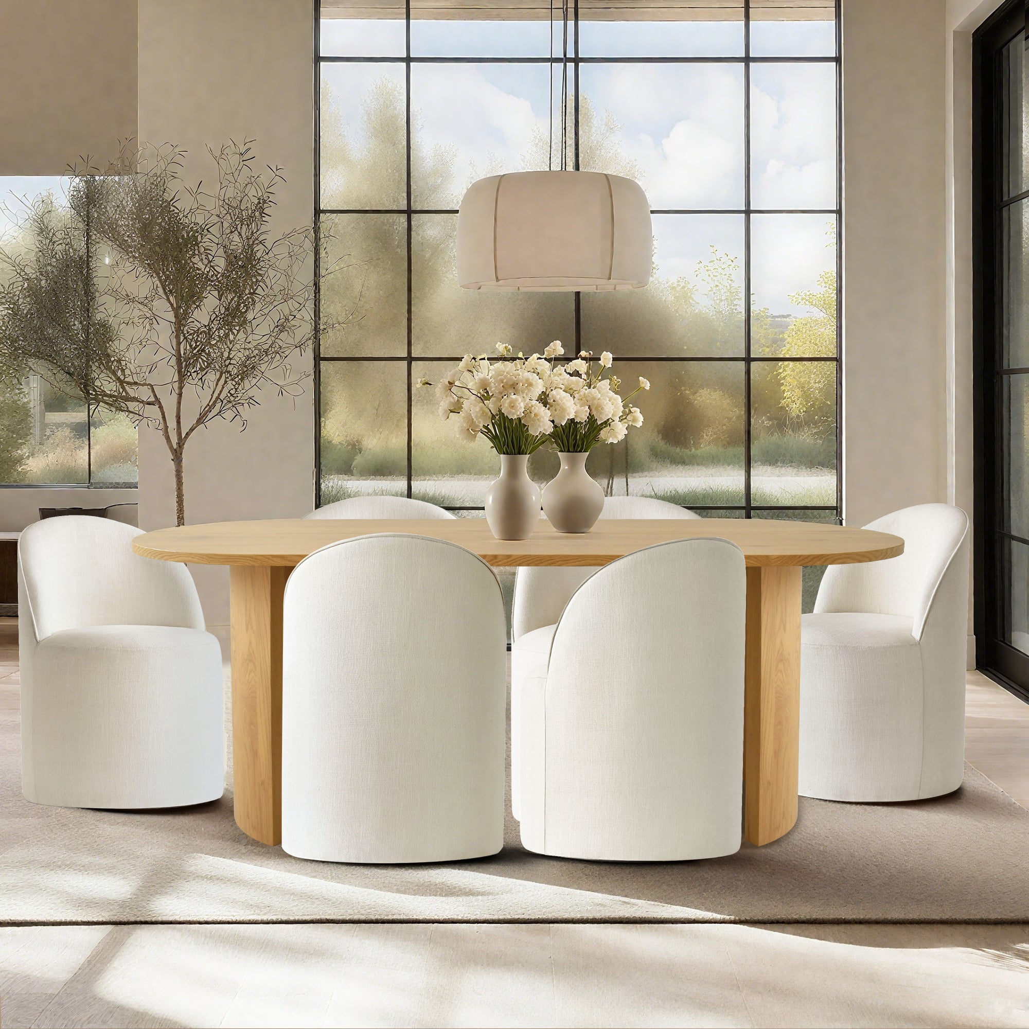 Dwen & Doris 79" Natural Oval Dining Table Set for 6 (7-Piece)