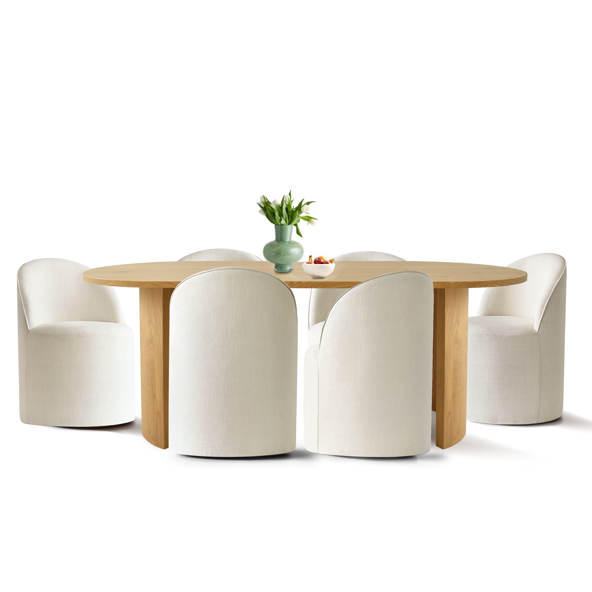 Dwen & Doris 79" Natural Oval Dining Table Set for 6 (7-Piece)