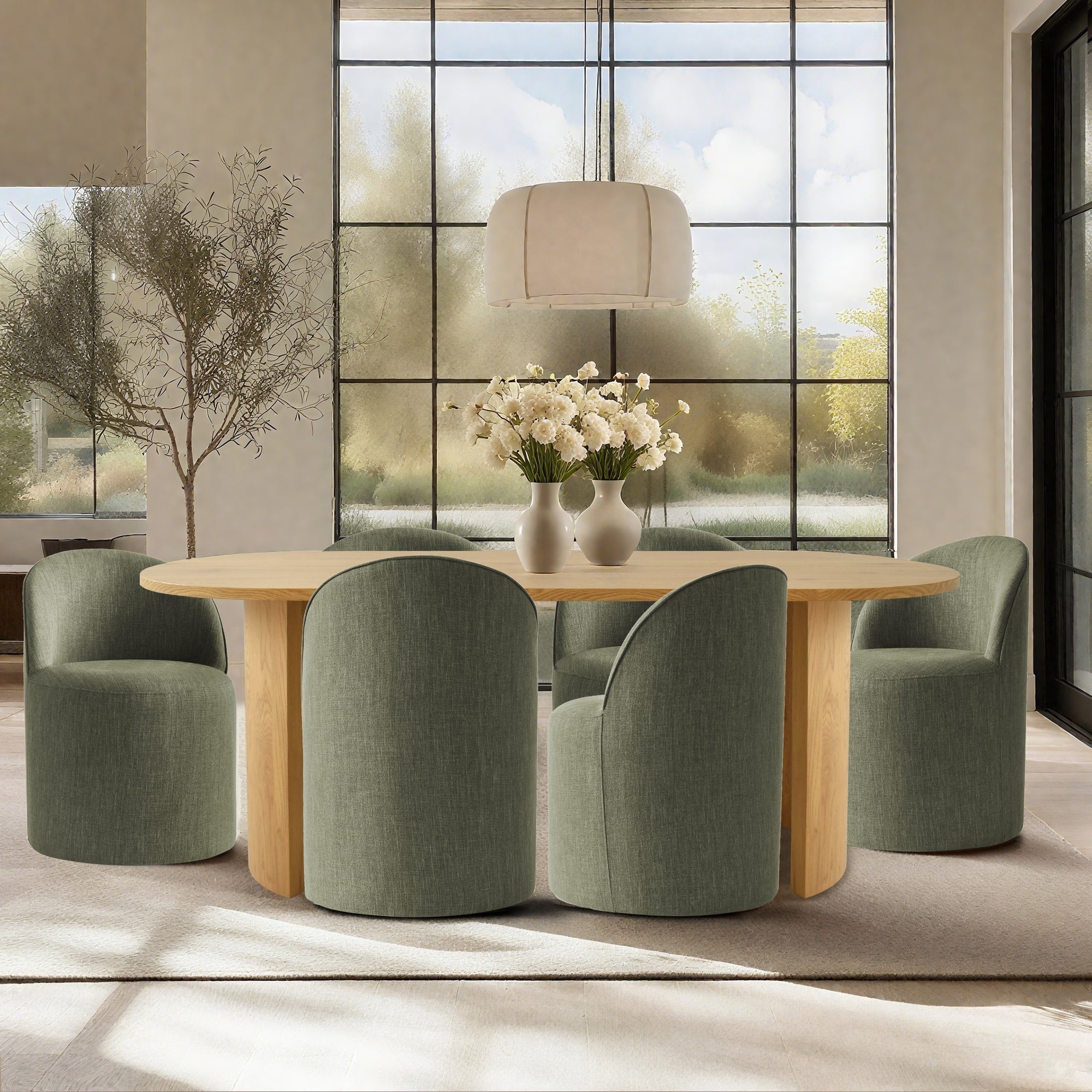 Dwen & Doris 79" Natural Oval Dining Table Set for 6 (7-Piece)