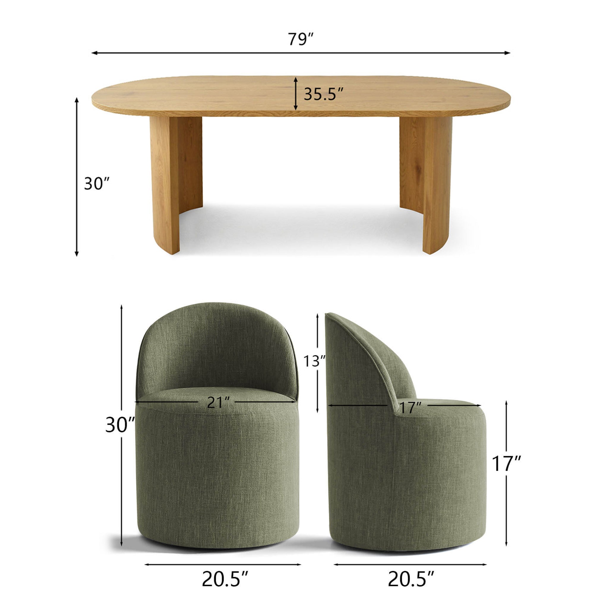 Dwen & Doris 79" Natural Oval Dining Table Set for 6 (7-Piece)