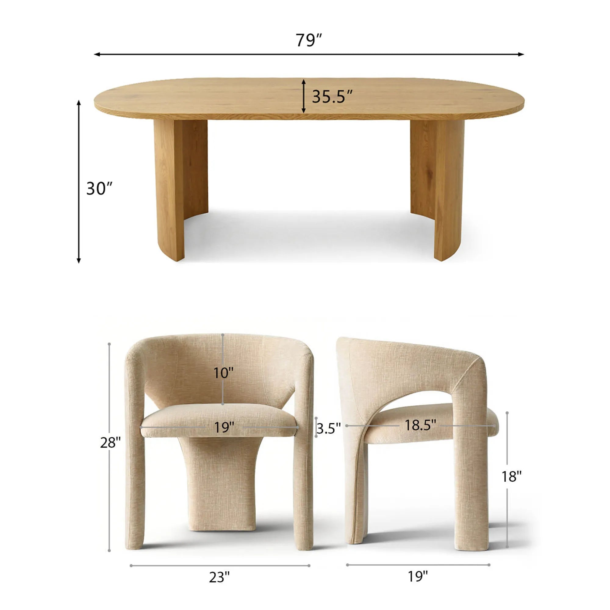 Dwen & Khloe 79" Oval Dining Table Set for 6 (7-Piece)