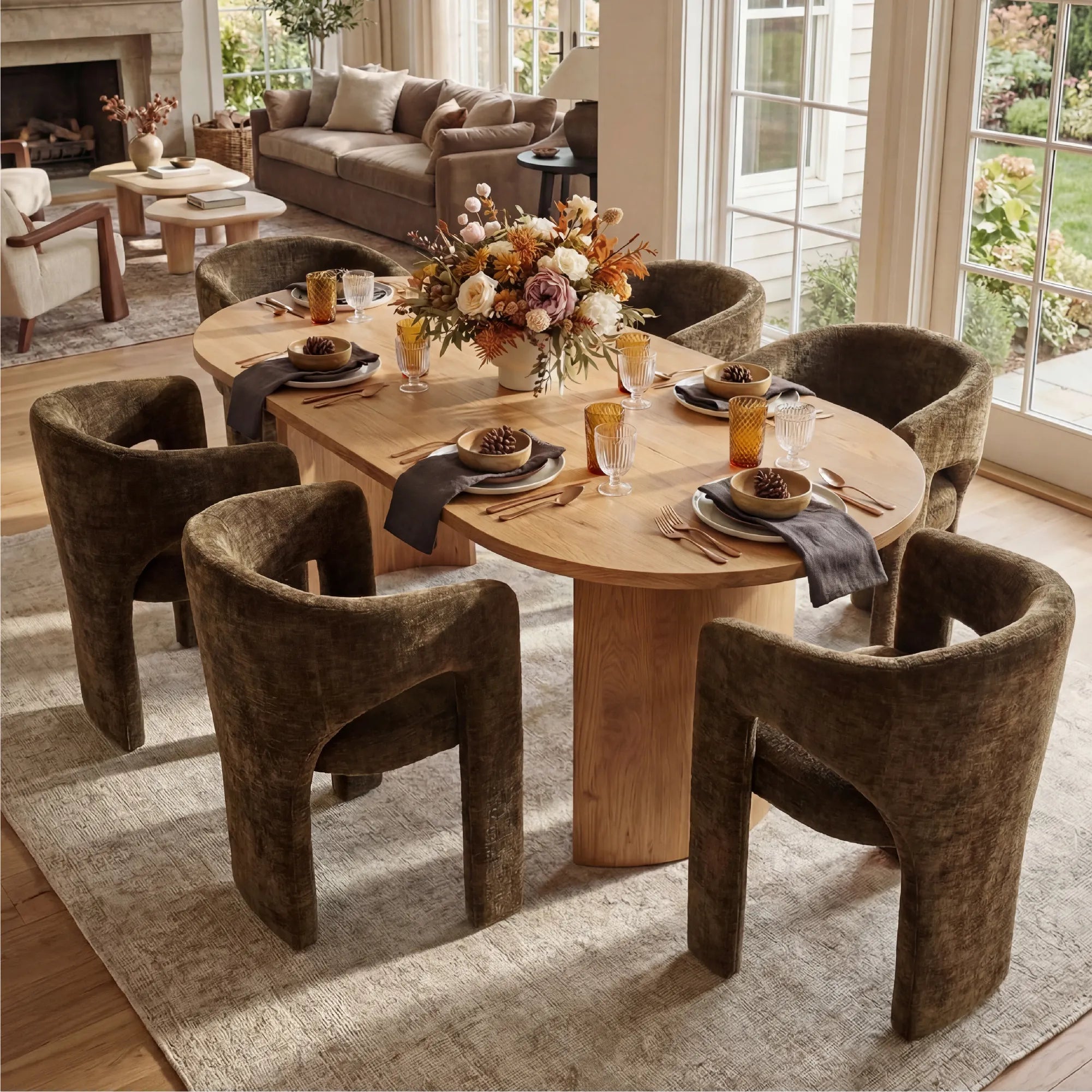 Dwen & Khloe 79" Oval Dining Table Set for 6 (7-Piece)
