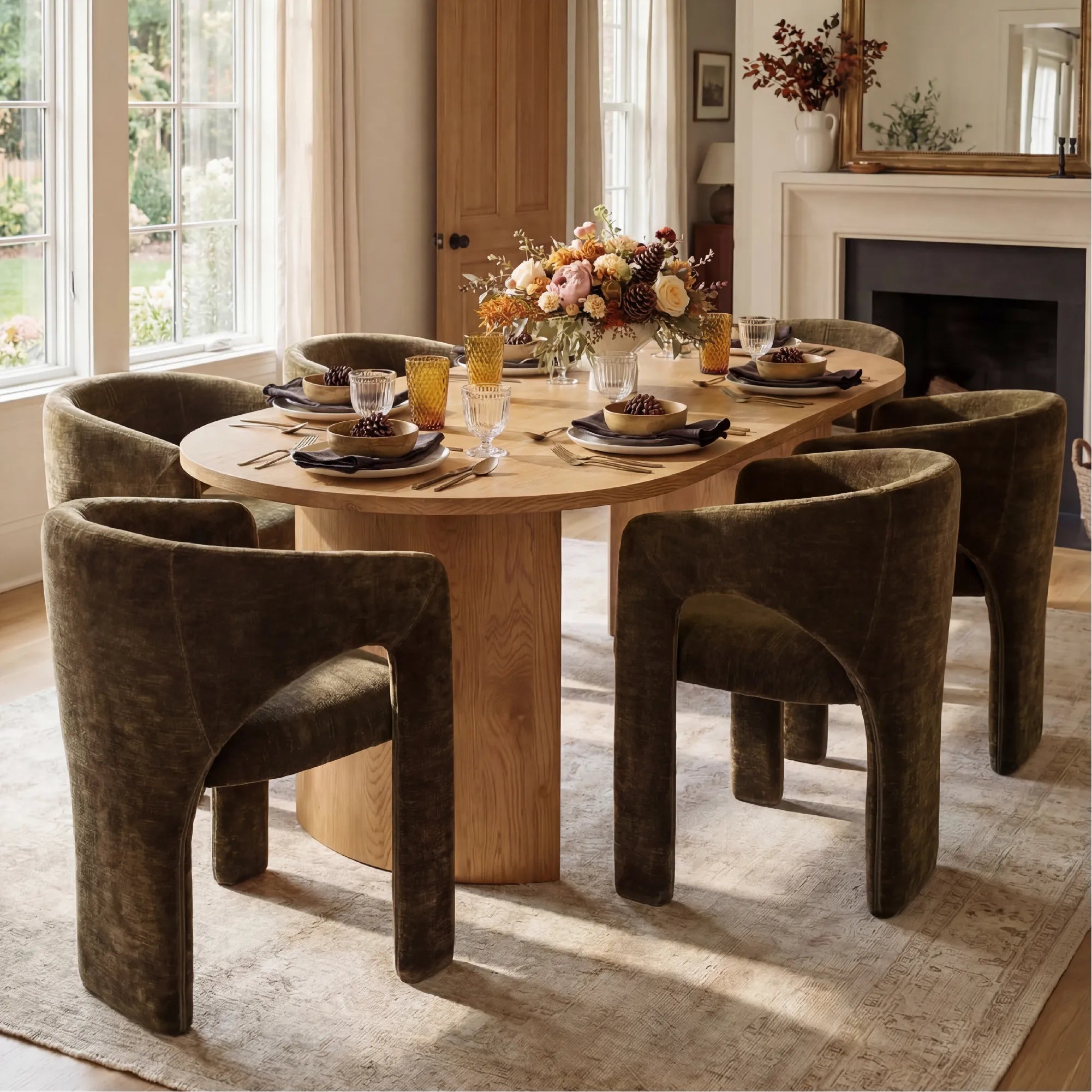 Khloe Modern Chenille Dining Chair with Arms (Set of 6)