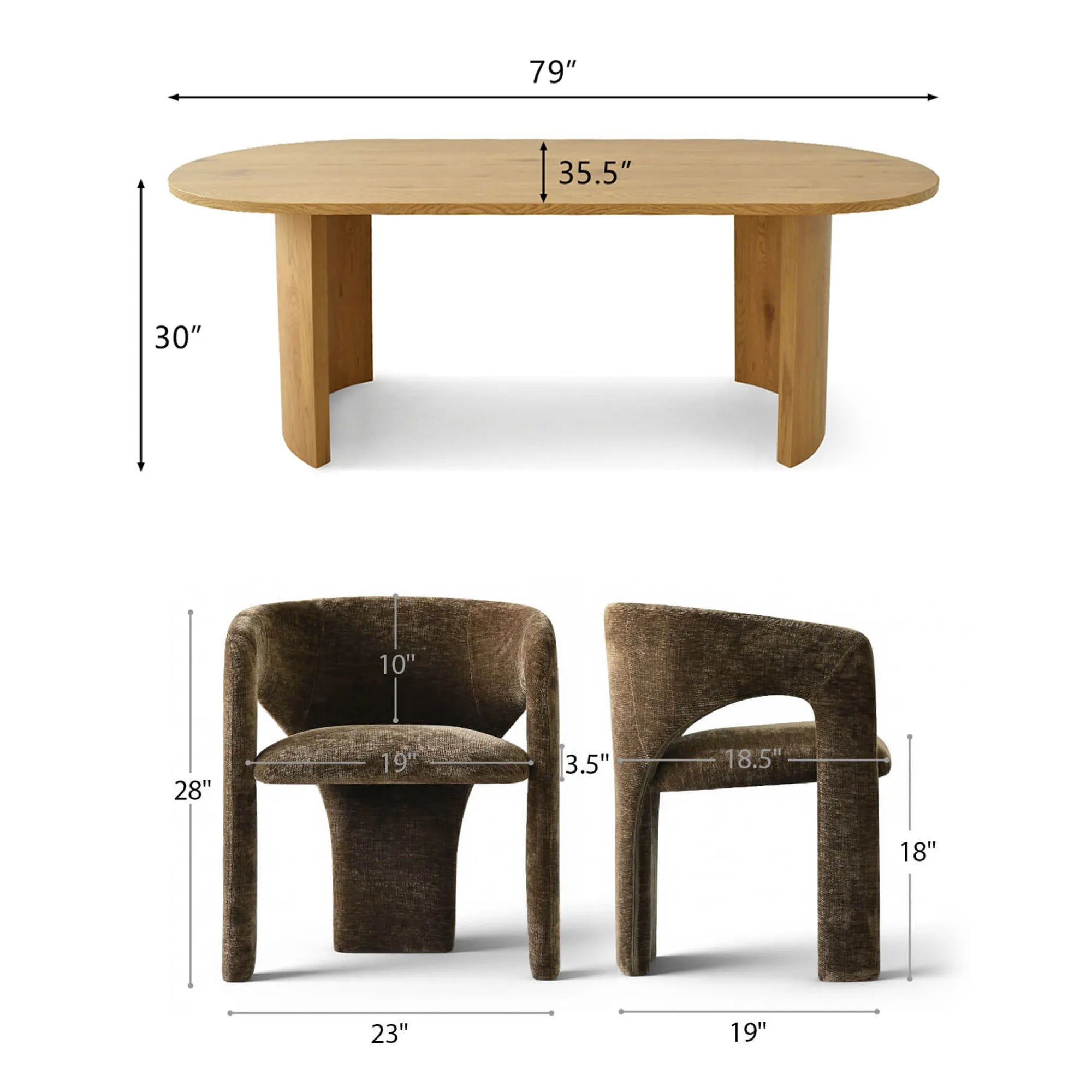 Dwen & Khloe 79" Oval Dining Table Set for 6 (7-Piece)