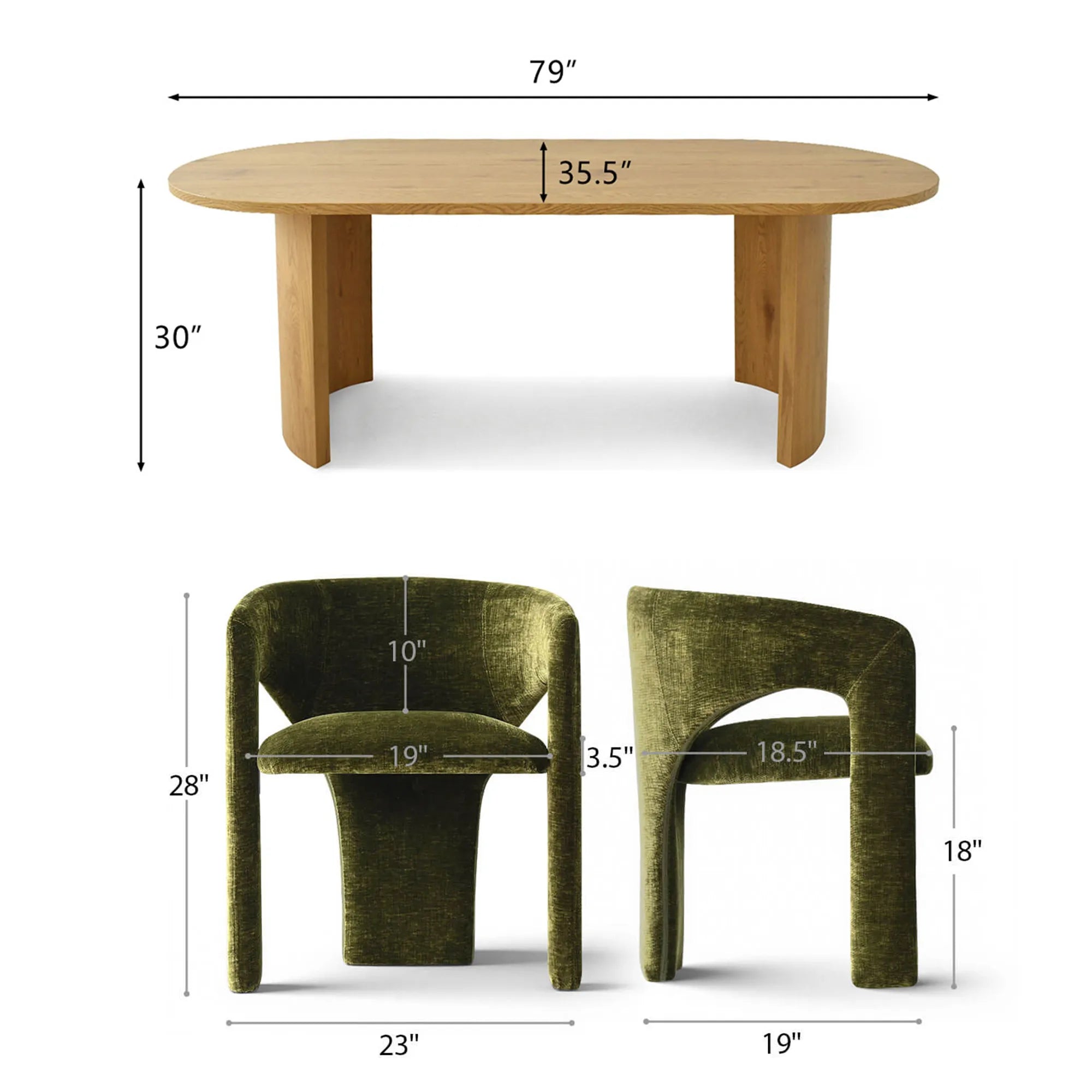 Dwen & Khloe 79" Oval Dining Table Set for 6 (7-Piece)