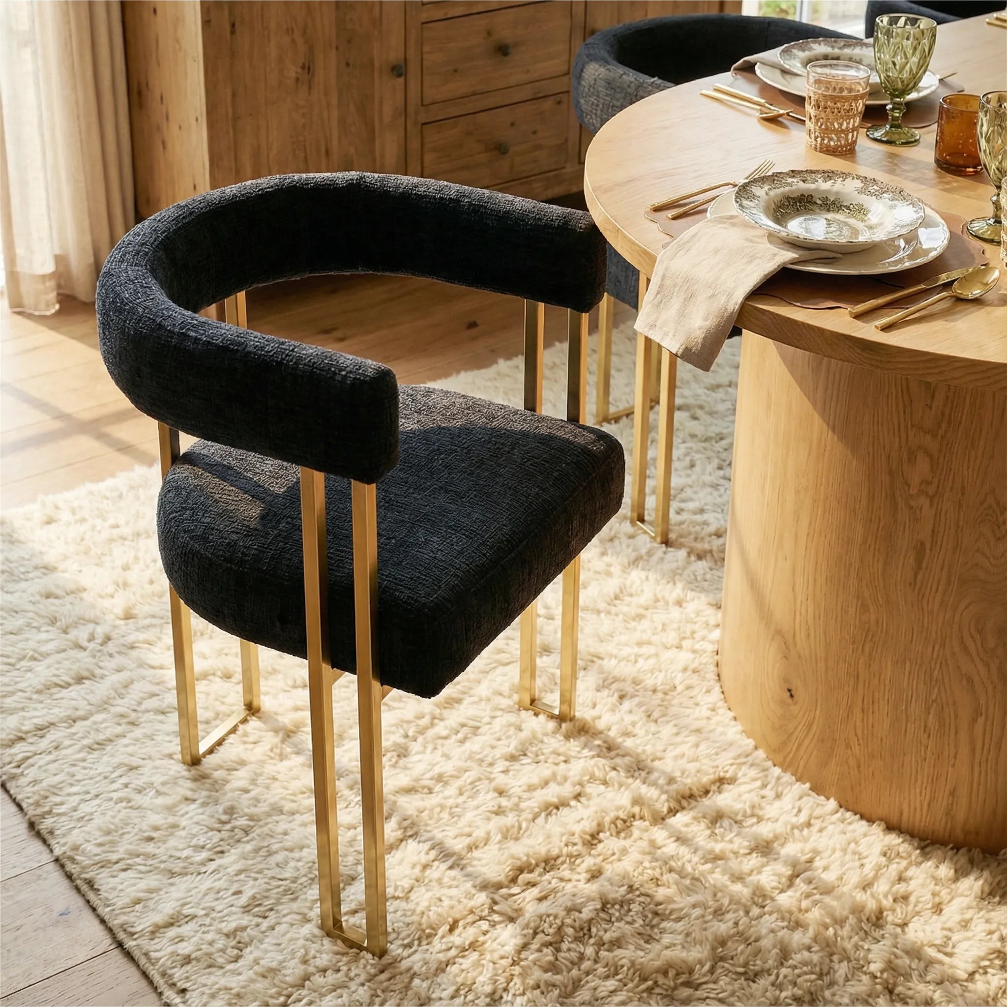 Dwen & Mia 79" Oval Chenille Dining Table Set for 6 (7-Piece)