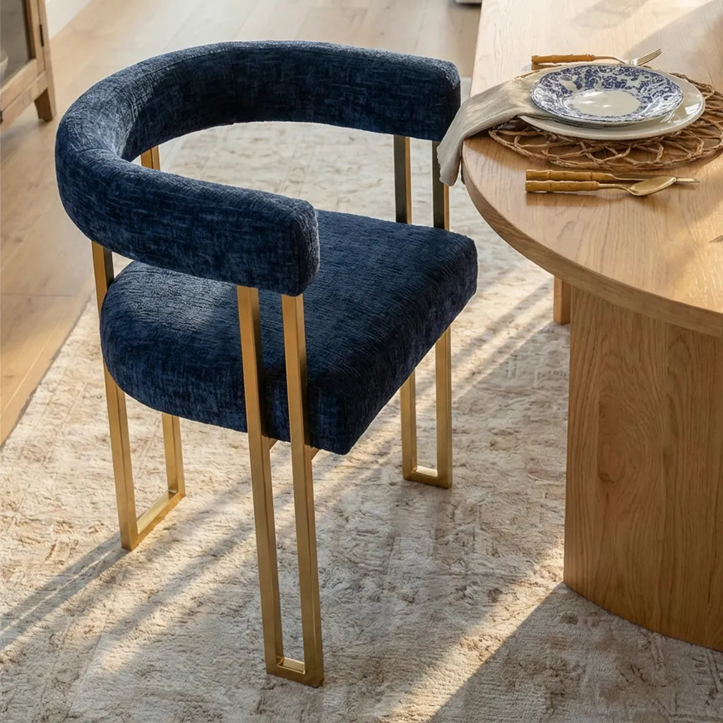 Dwen & Mia 79" Oval Chenille Dining Table Set for 6 (7-Piece)