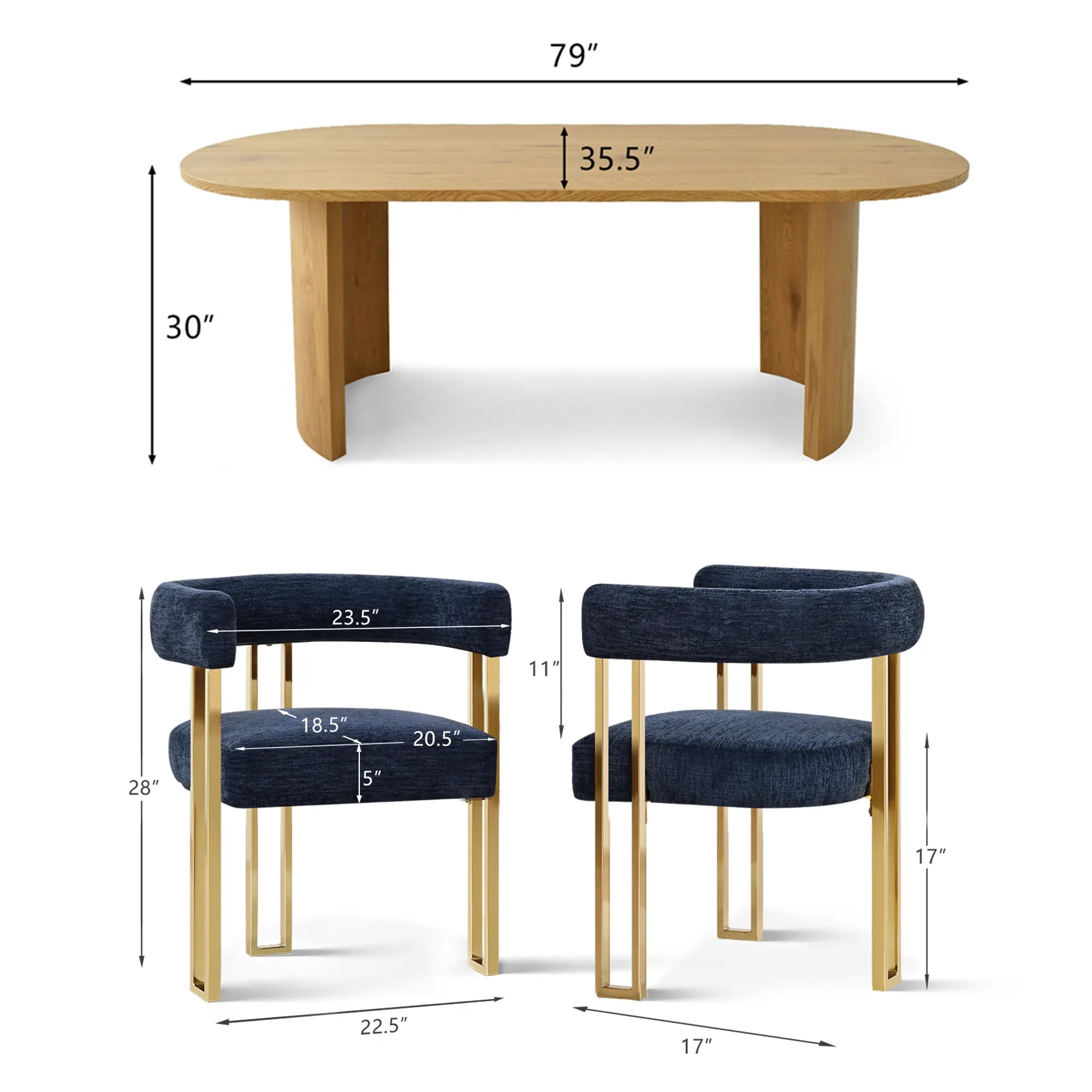 Dwen & Mia 79" Oval Chenille Dining Table Set for 6 (7-Piece)
