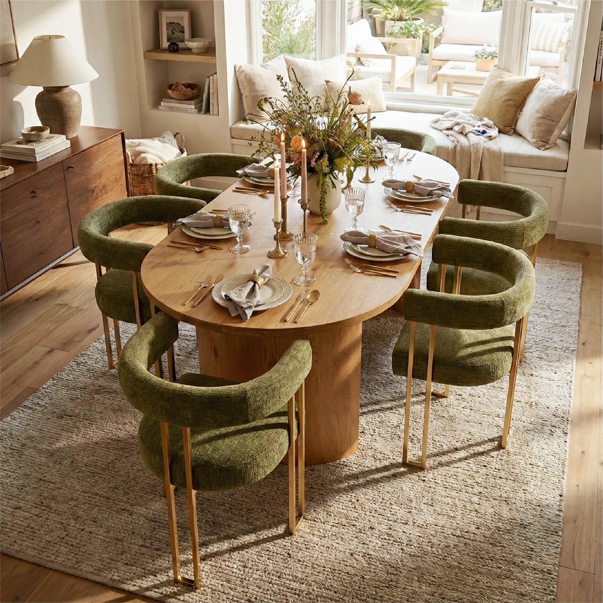 Dwen & Mia 79" Oval Chenille Dining Table Set for 6 (7-Piece)