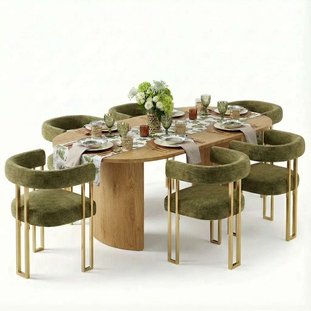 Dwen & Mia 79" Oval Chenille Dining Table Set for 6 (7-Piece)
