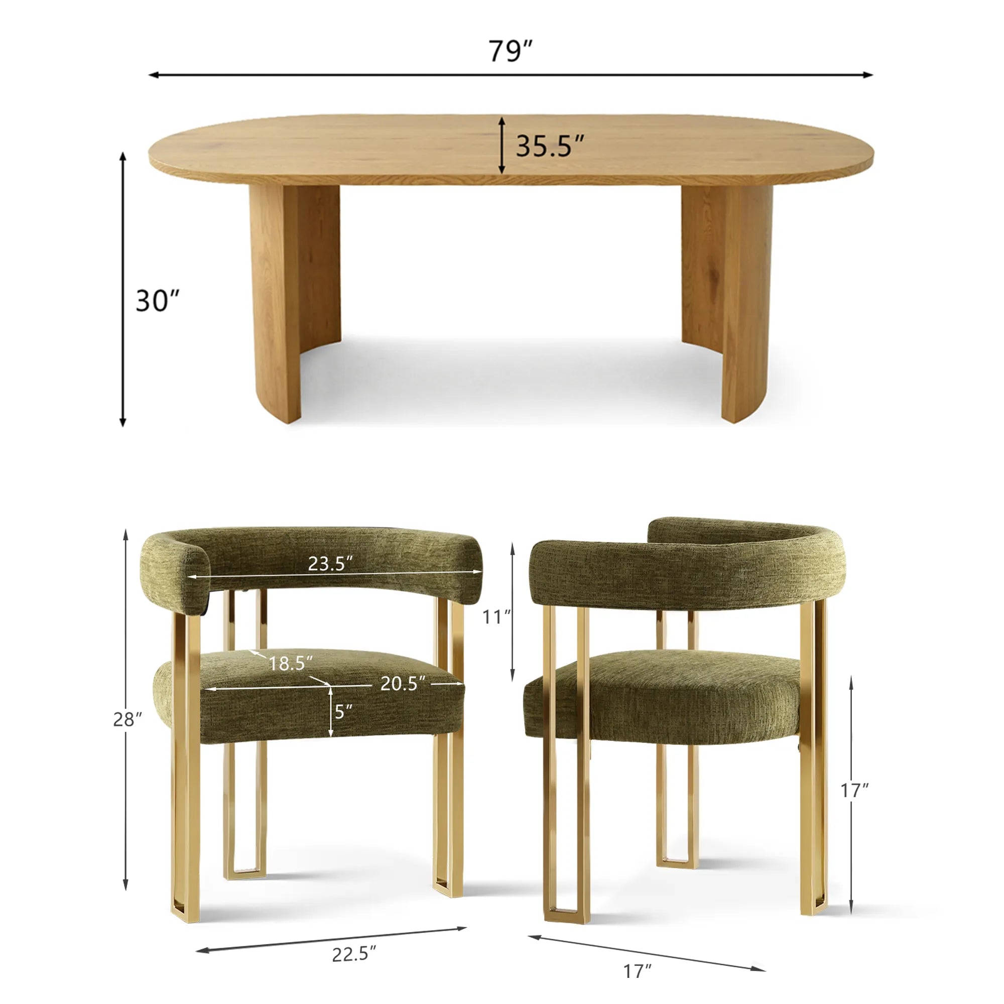 Dwen & Mia 79" Oval Chenille Dining Table Set for 6 (7-Piece)