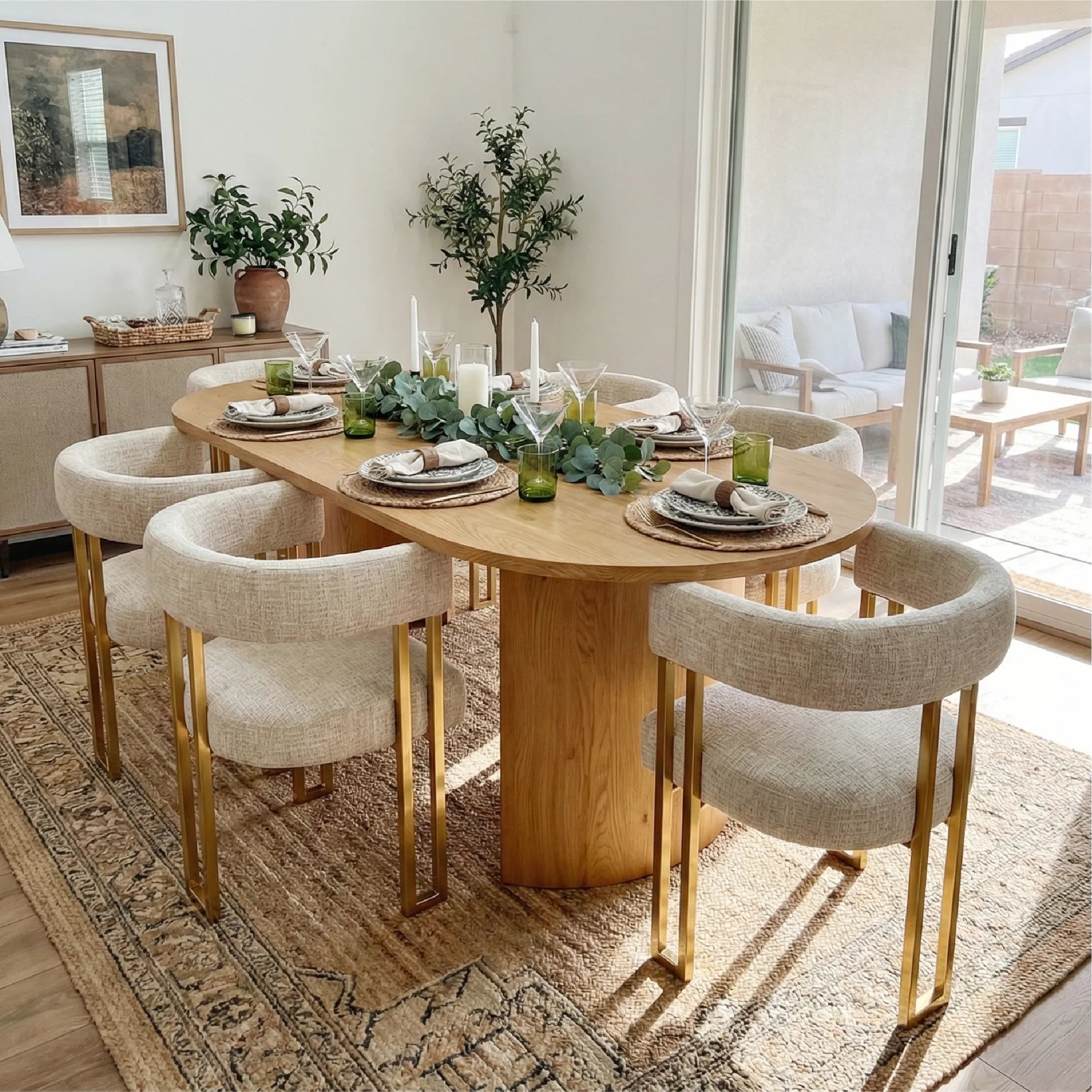 Dwen & Mia 79" Oval Chenille Dining Table Set for 6 (7-Piece)