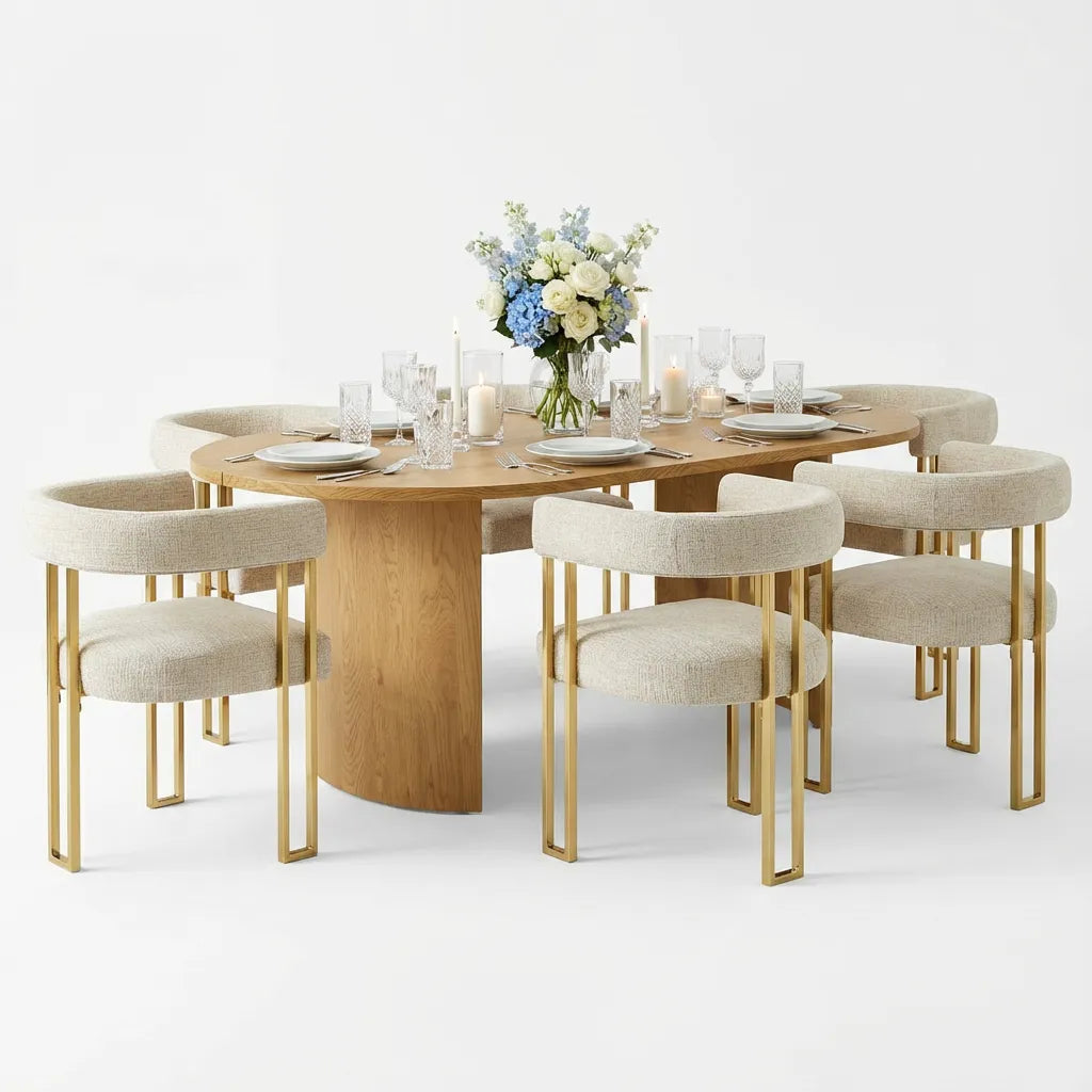 Dwen & Mia 79" Oval Chenille Dining Table Set for 6 (7-Piece)