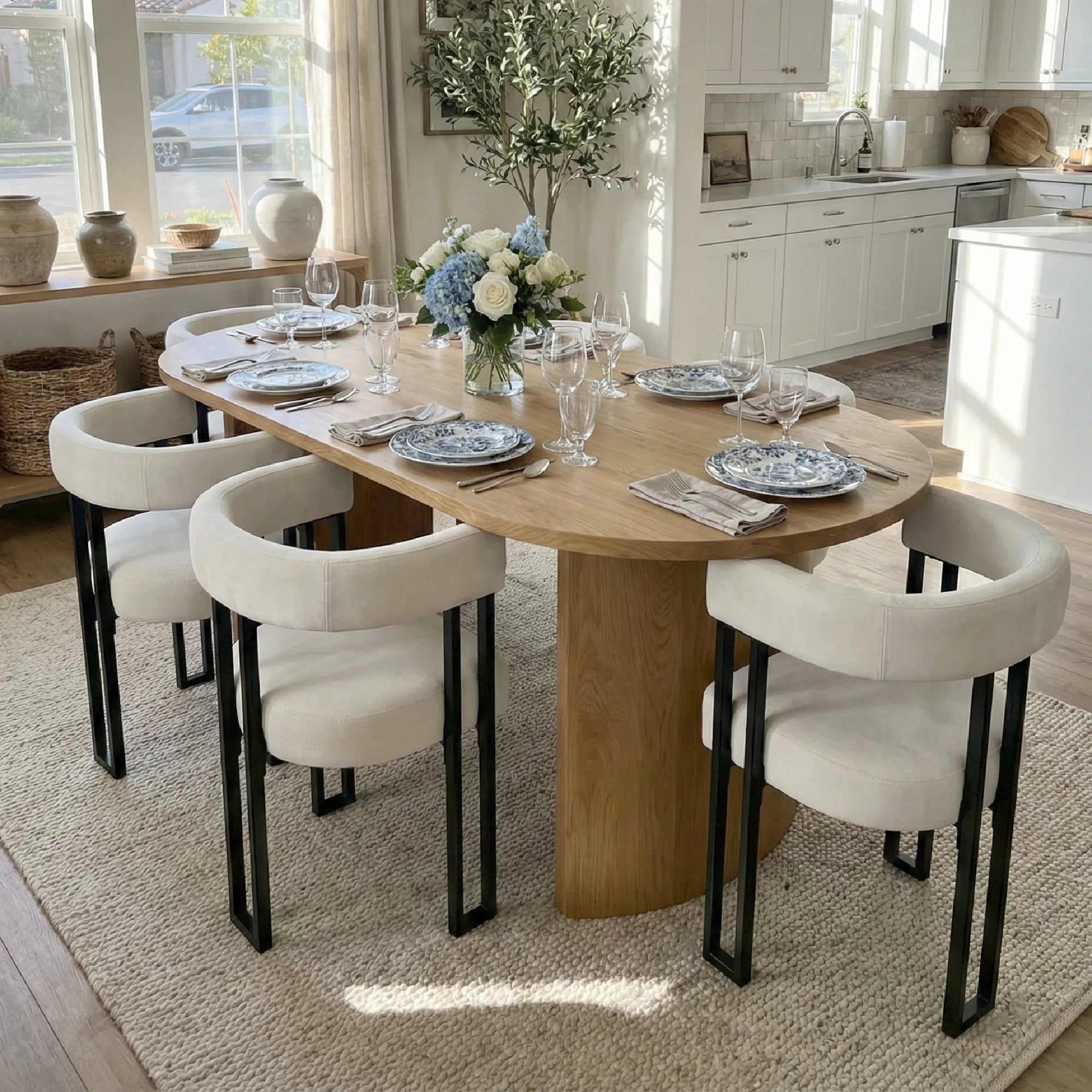 Dwen & Mia 79" Oval Dining Table Set for 6 (7-Piece)