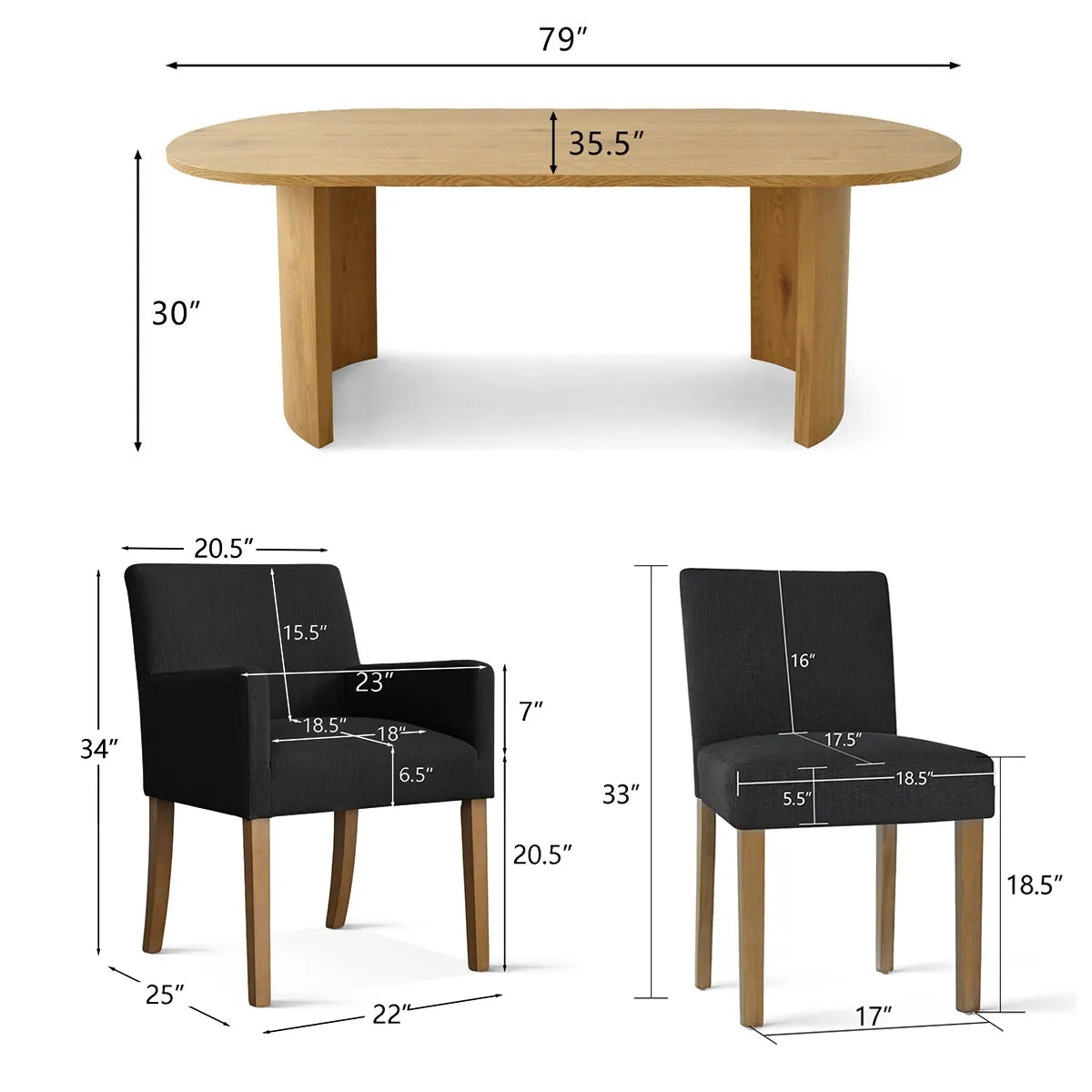 Dwen & North 79" Oval Dining Table Set for 6 (7-Piece)