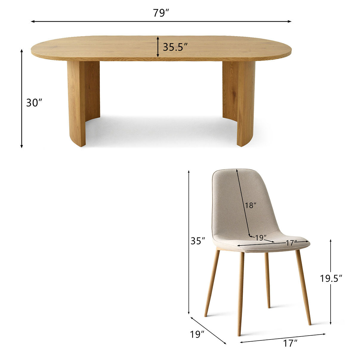 Dwen & Oslo 79" Oval Dining Table Set for 6 (7-Piece)