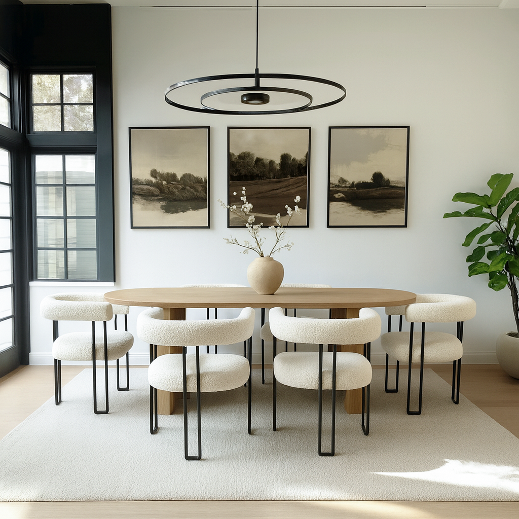 Dwen & Rola 79" Boucle Oval Dining Table Set for 6 (7-Piece)