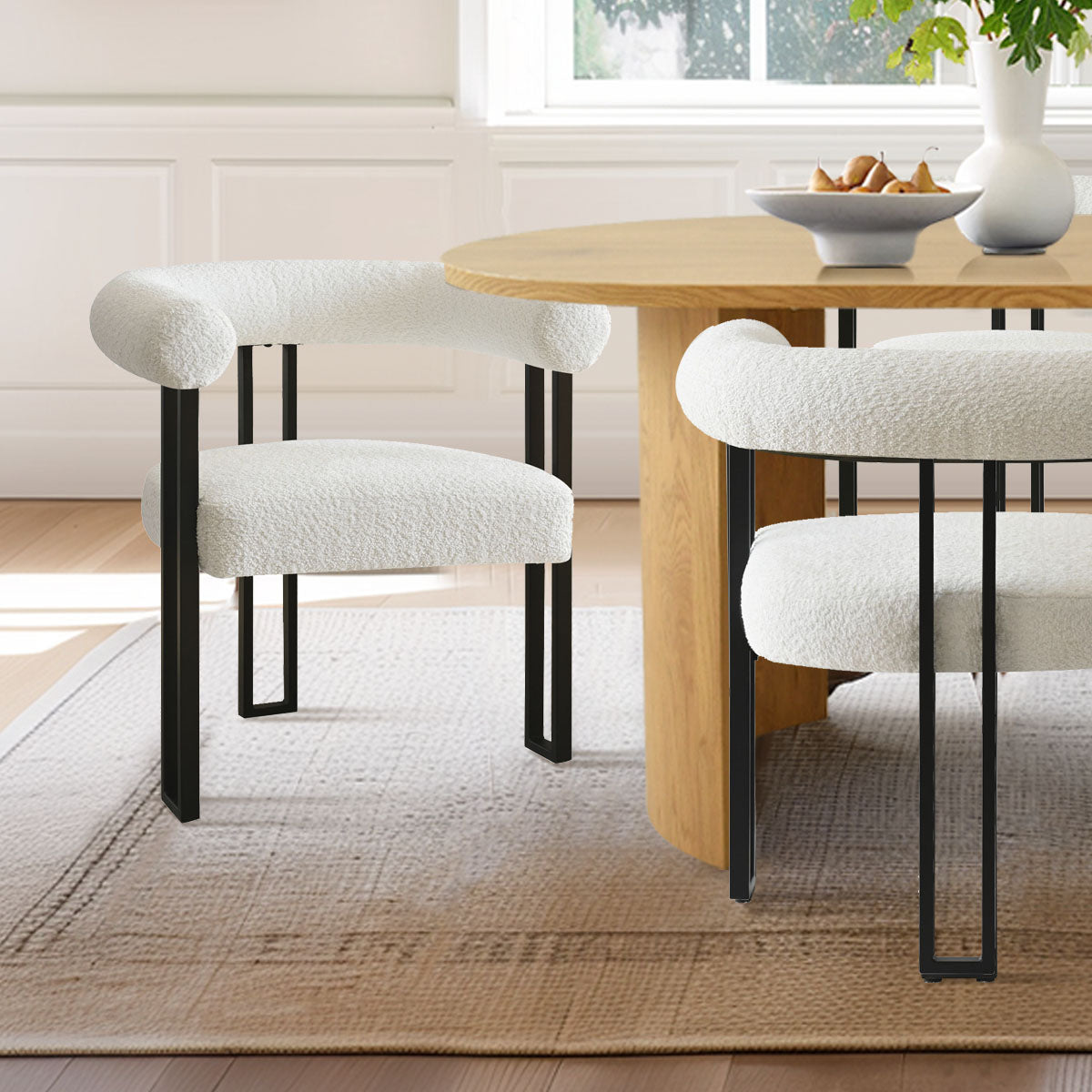 Dwen & Rola 79" Boucle Oval Dining Table Set for 6 (7-Piece)