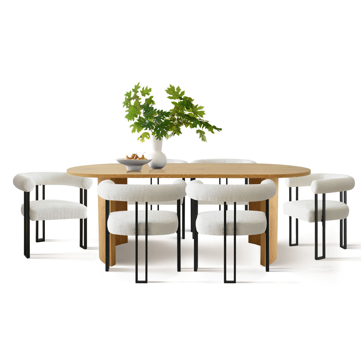 Dwen & Rola 79" Boucle Oval Dining Table Set for 6 (7-Piece)