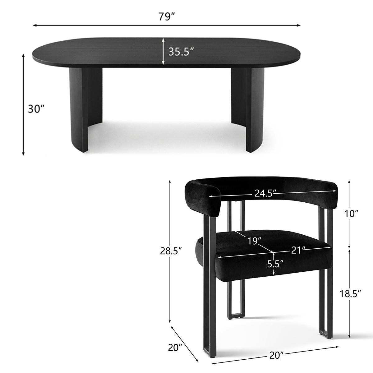 Dwen & Mia 79" Oval Dining Table Set for 6 (7-Piece)