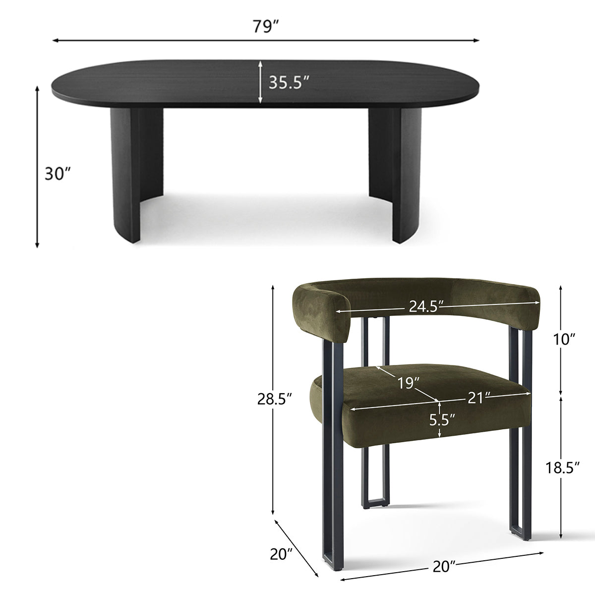 Dwen & Mia 79" Oval Dining Table Set for 6 (7-Piece)