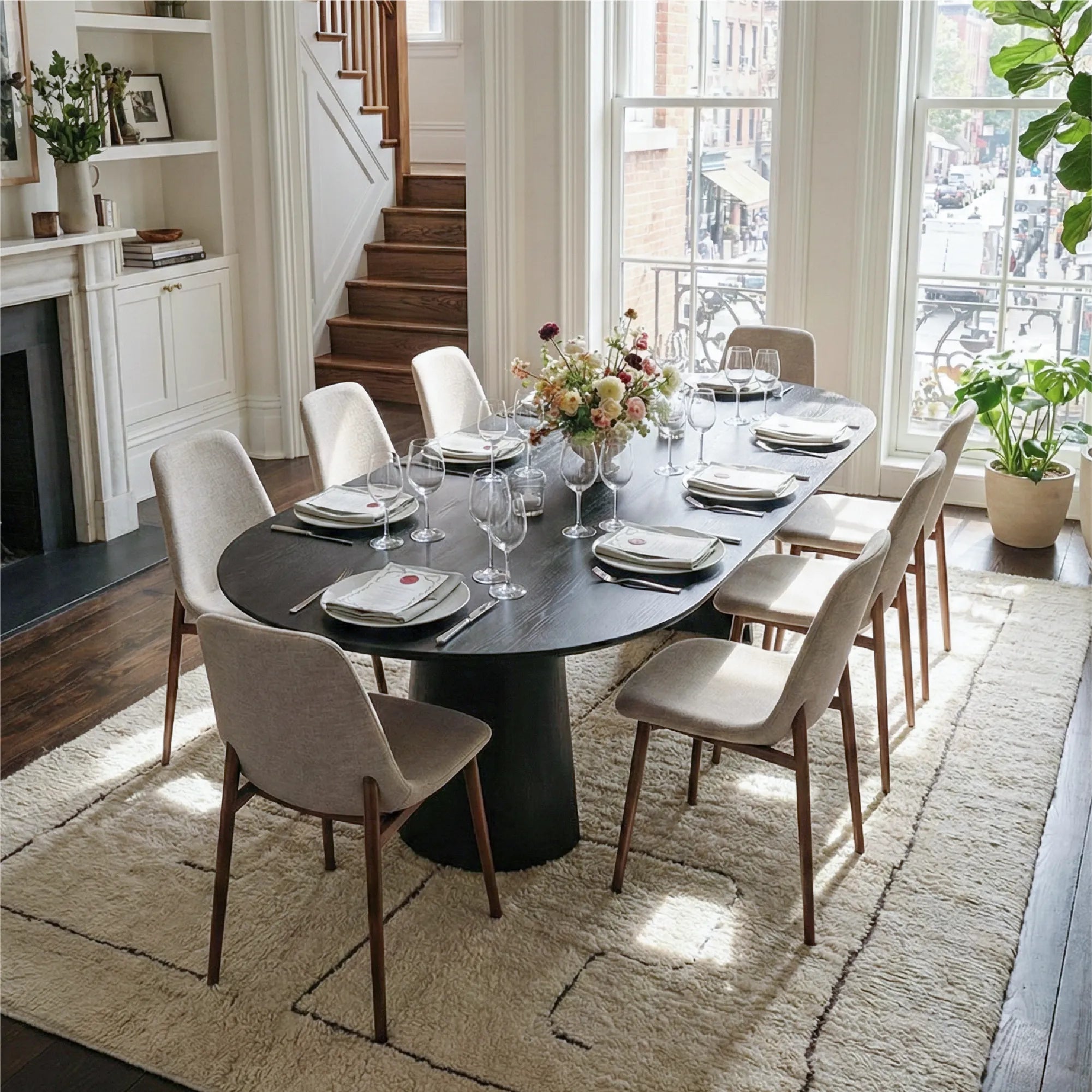 Dwen & Oslo 47"-65"-83" Oval Extendable Dining Table Set for 8 (9-Piece, 3-in-1 Design)