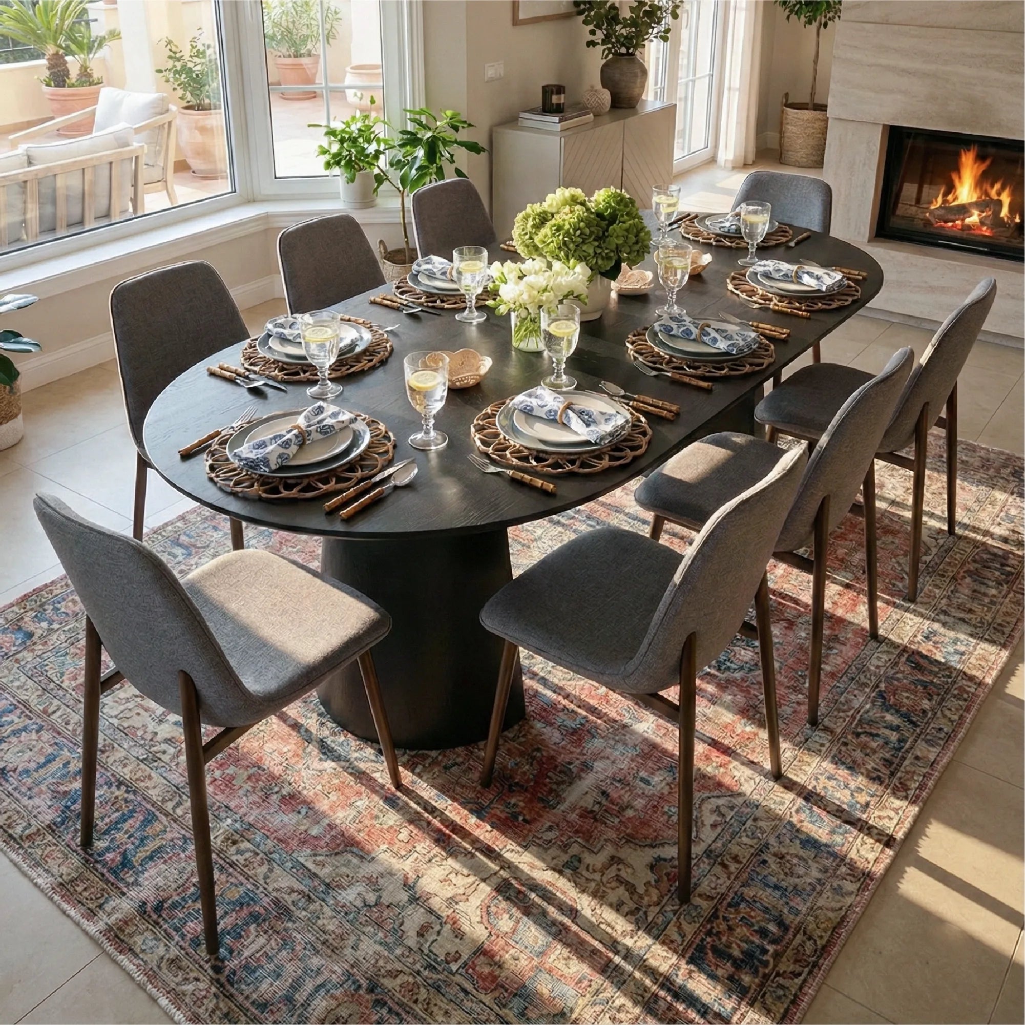 Dwen & Oslo 47"-65"-83" Oval Extendable Dining Table Set for 8 (9-Piece, 3-in-1 Design)