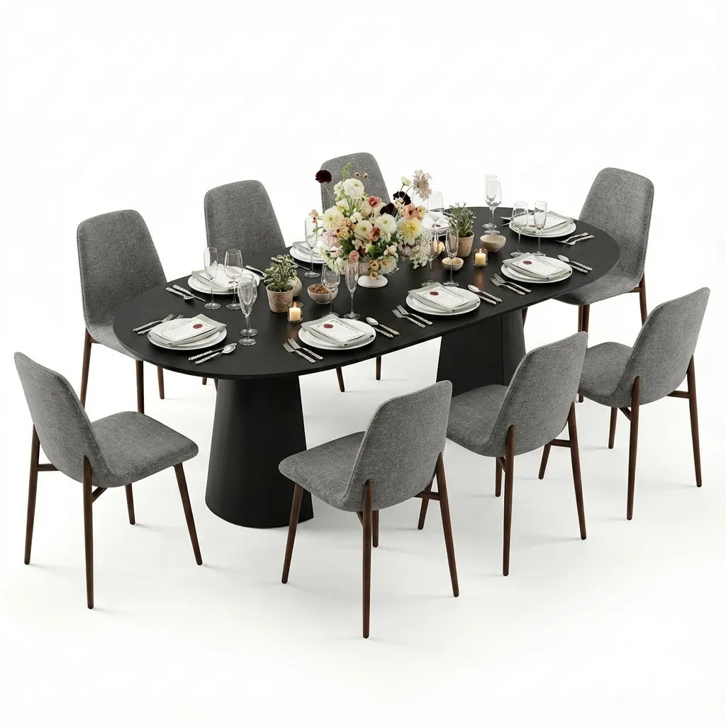 Dwen & Oslo 47"-65"-83" Oval Extendable Dining Table Set for 8 (9-Piece, 3-in-1 Design)