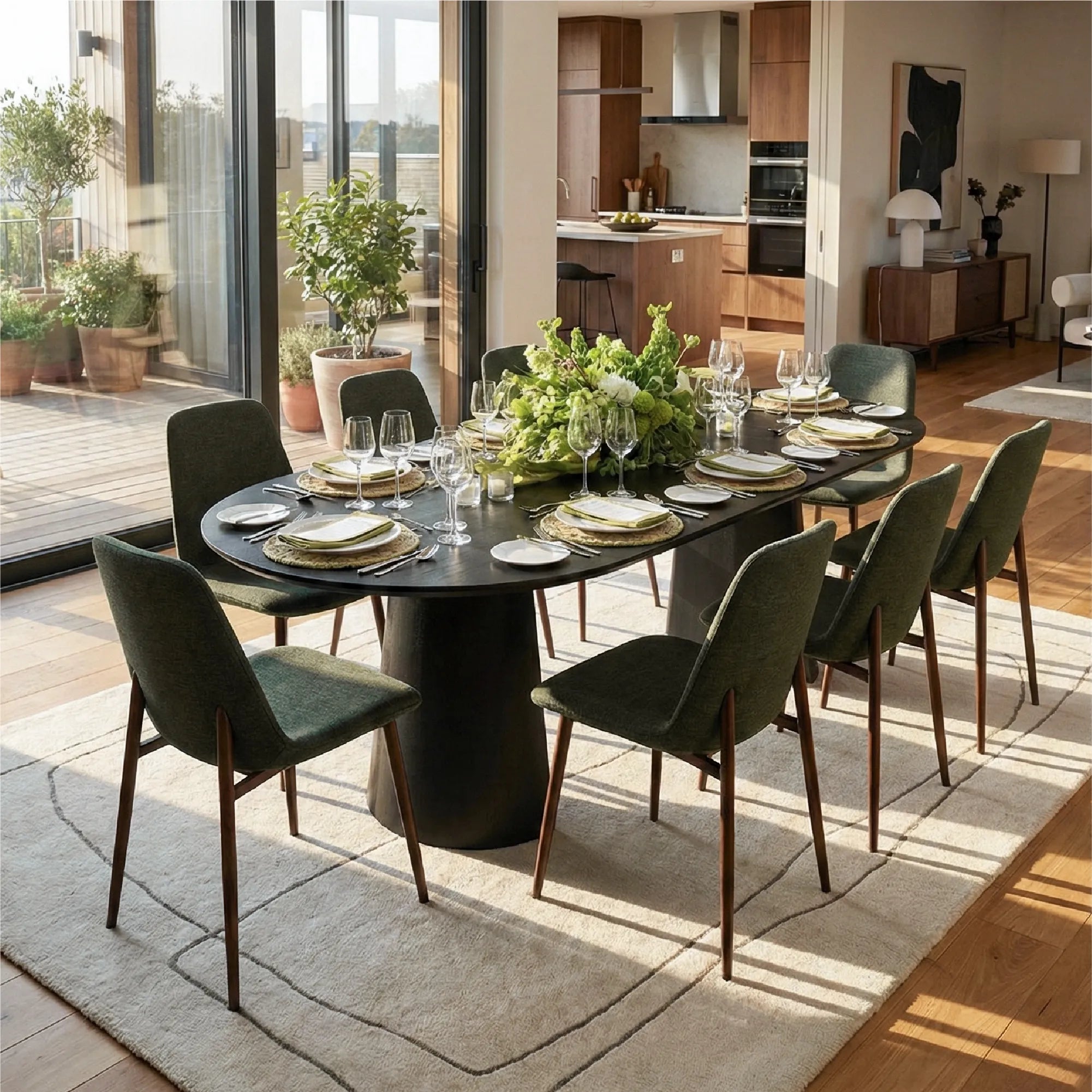 Dwen & Oslo 47"-65"-83" Oval Extendable Dining Table Set for 8 (9-Piece, 3-in-1 Design)