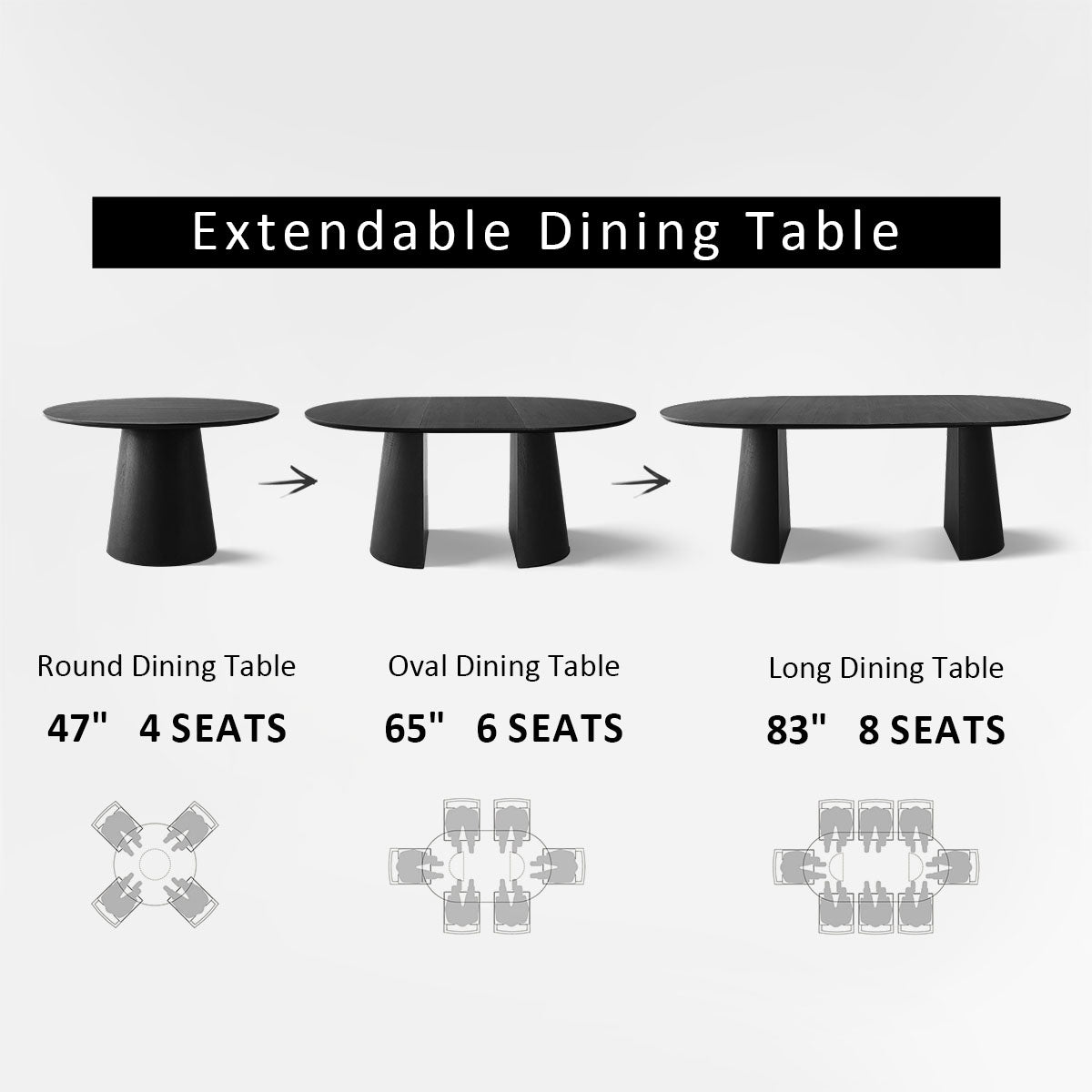 Dwen 47"-65"-83" Extendable Oval Dining Table – 3-in-1 Design