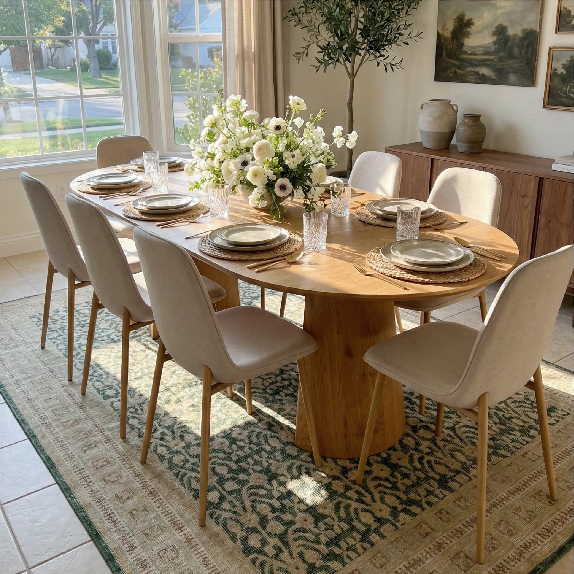 Dwen & Oslo 47"-65"-83" Oval Extendable Dining Table Set for 8 (9-Piece, 3-in-1 Design)