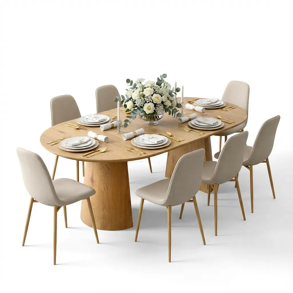 Dwen & Oslo 47"-65"-83" Oval Extendable Dining Table Set for 8 (9-Piece, 3-in-1 Design)