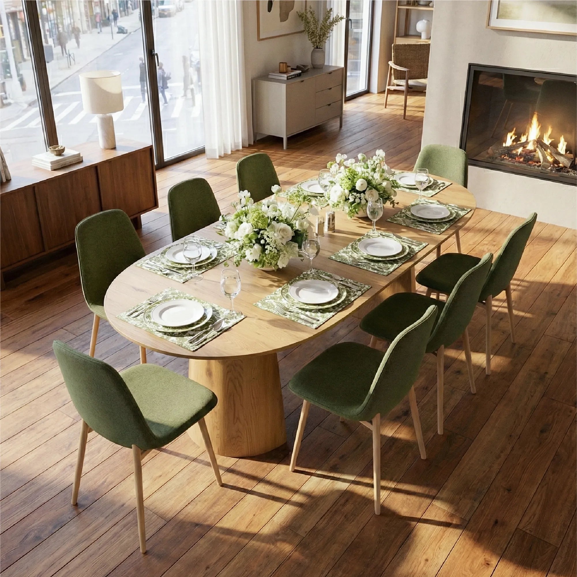 Dwen & Oslo 47"-65"-83" Oval Extendable Dining Table Set for 8 (9-Piece, 3-in-1 Design)