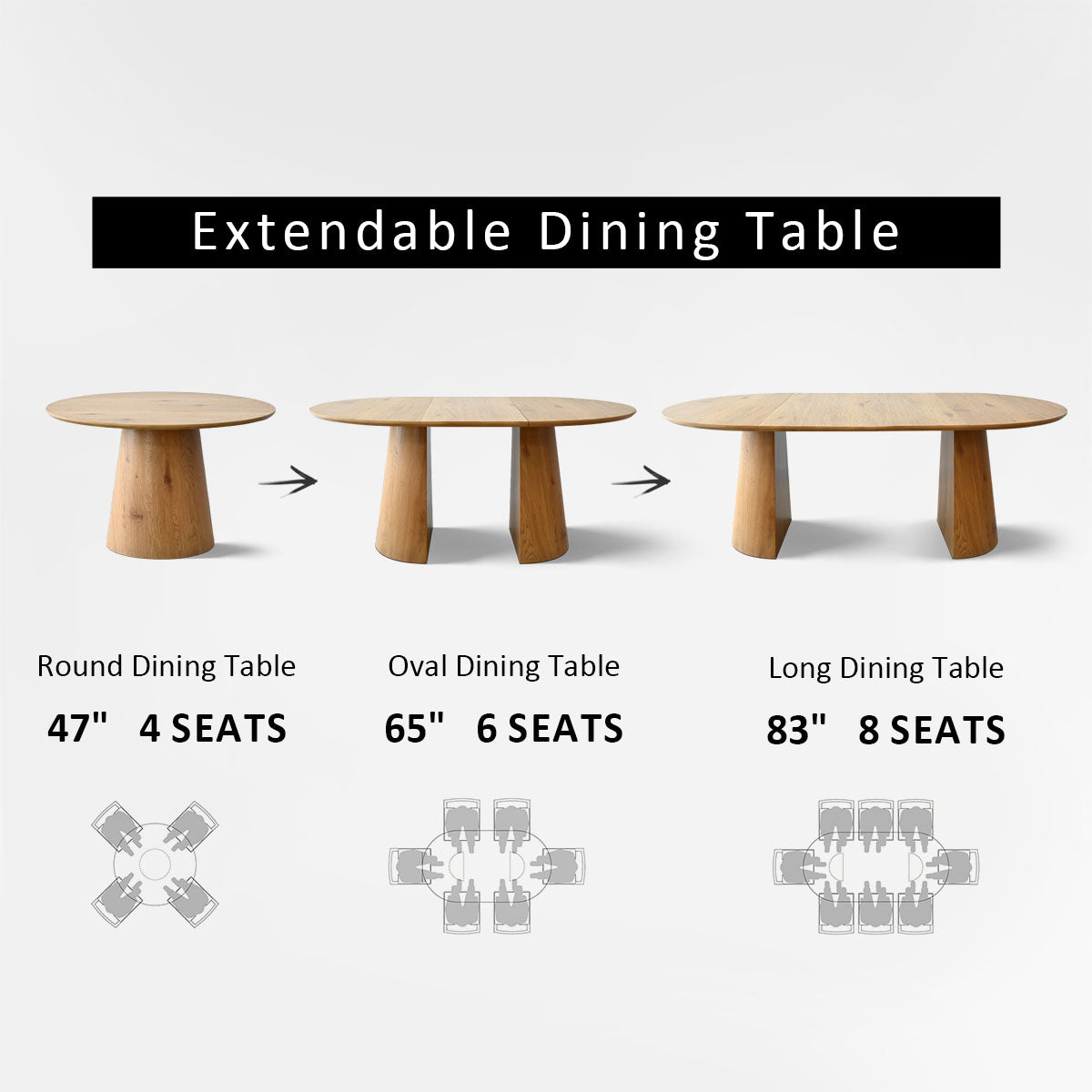 Dwen 47"-65"-83" Extendable Oval Dining Table – 3-in-1 Design
