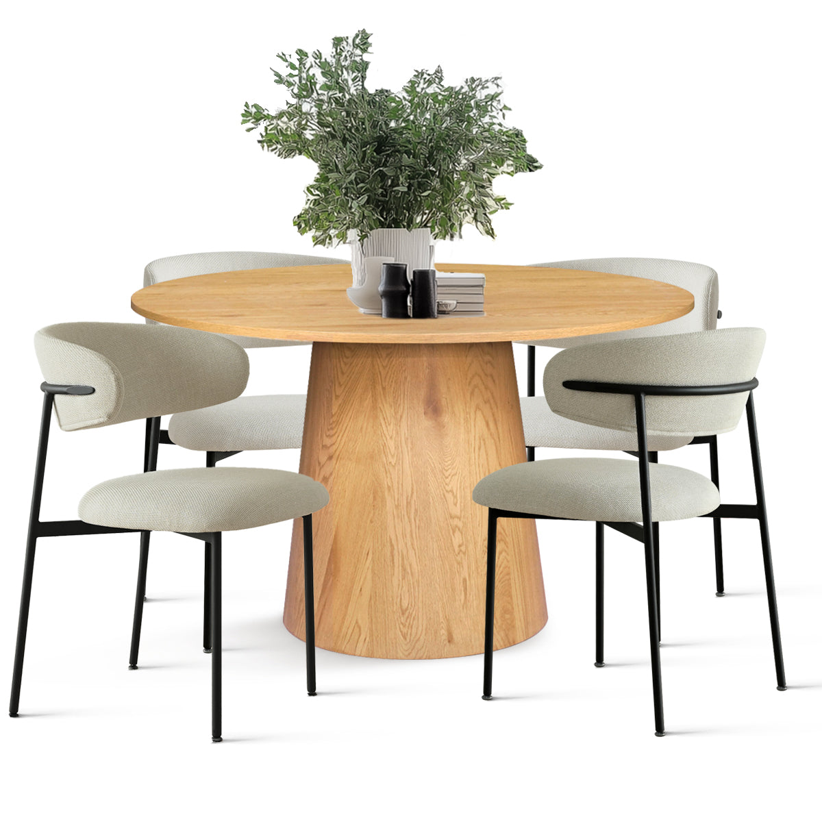 Dwen & Merida 46" Modern Round Dining Table Set for 4 (5-Piece)