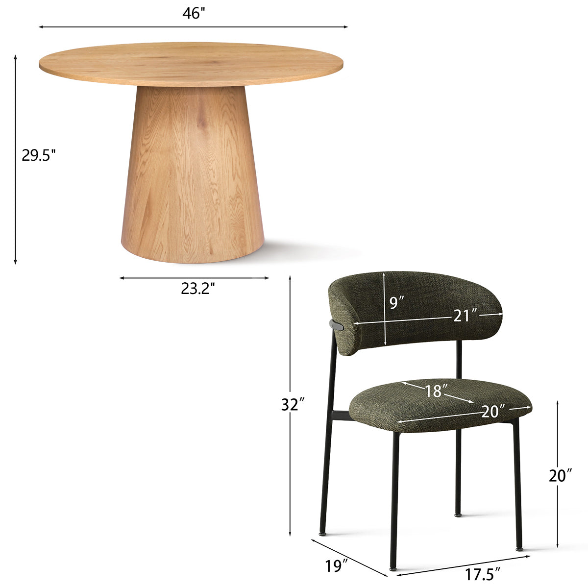Dwen & Merida 46" Modern Round Dining Table Set for 4 (5-Piece)