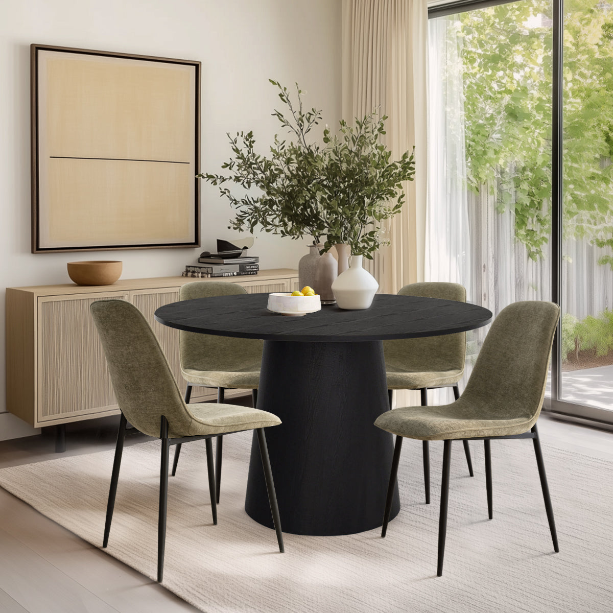 Dwen & Oslo 46" Chenille Round Dining Table Set for 4 (5-Piece)