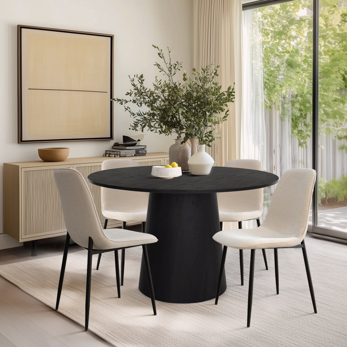 Dwen & Oslo 46" Chenille Round Dining Table Set for 4 (5-Piece)