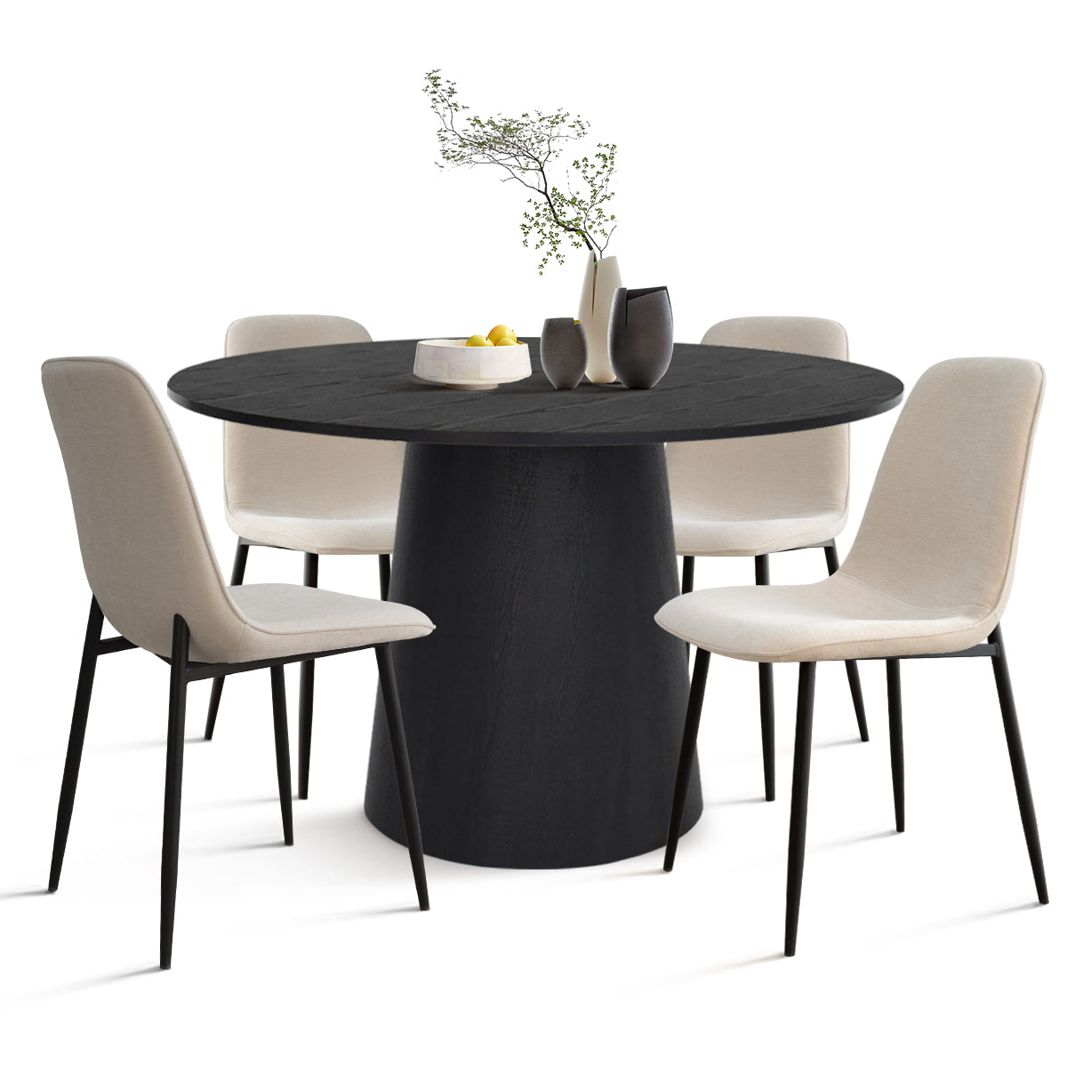 Dwen & Oslo 46" Chenille Round Dining Table Set for 4 (5-Piece)