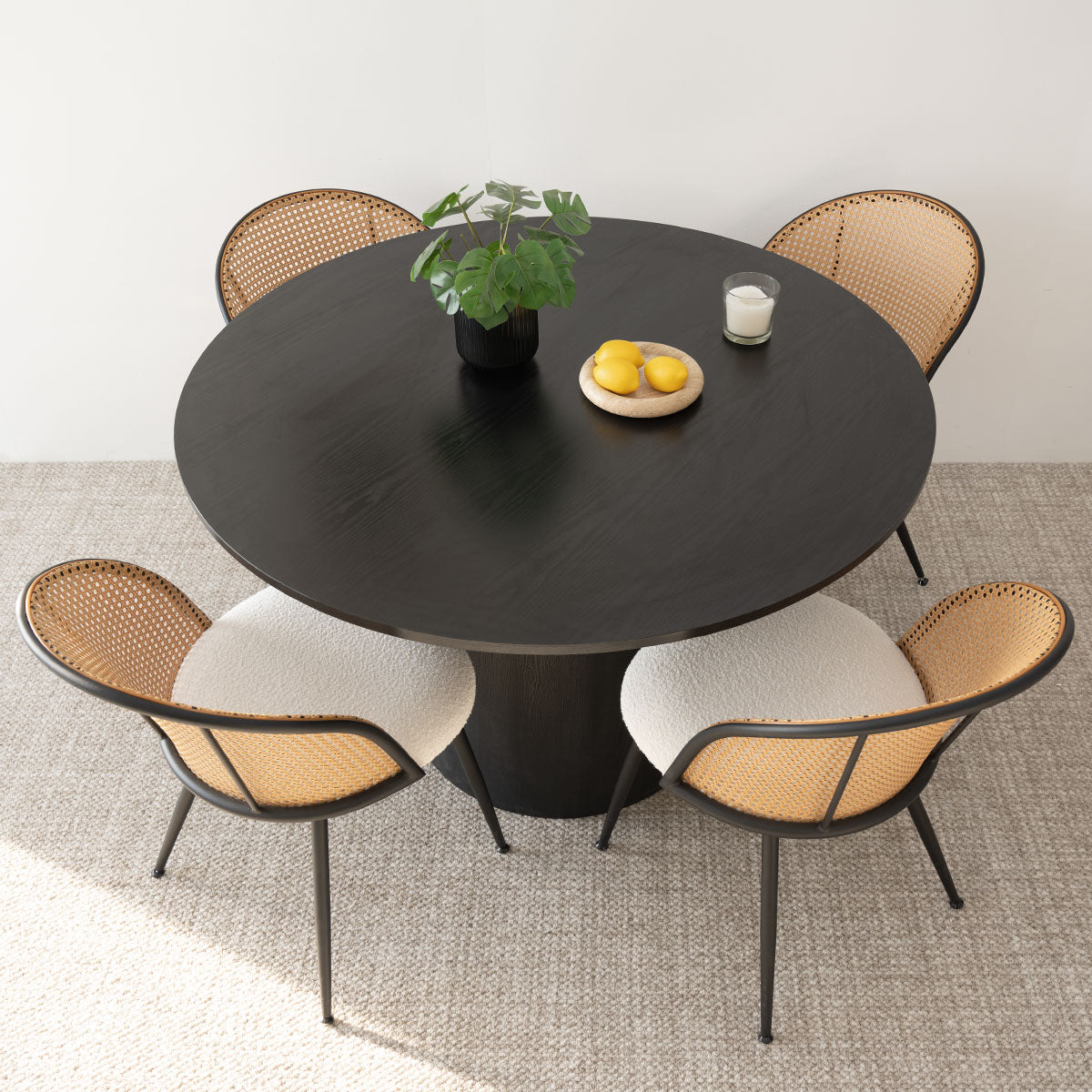 Dwen & Jules 46" Modern Round Rattan Dining Table Set for 4 (5-Piece)