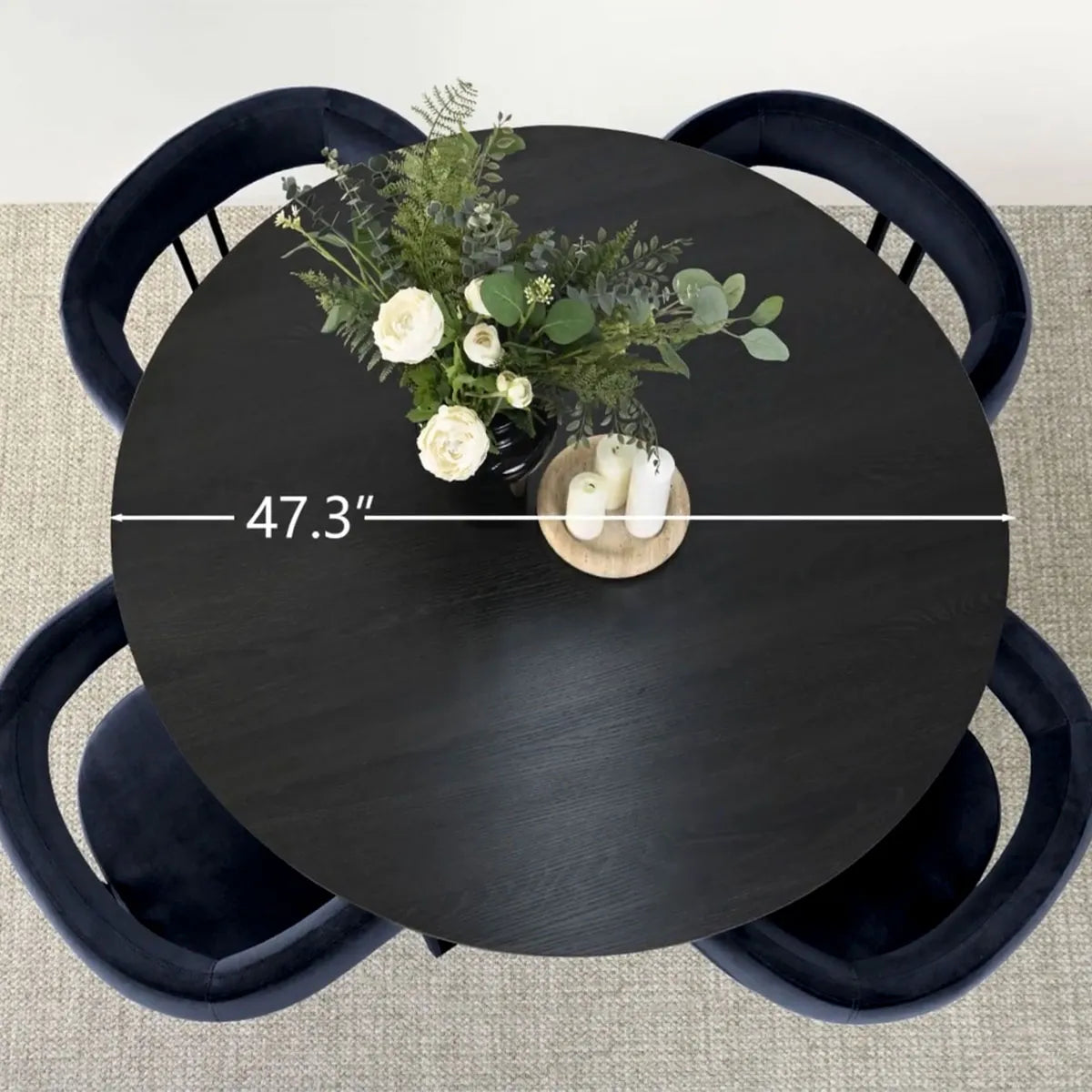 Dwen & Mia 46" Round Black & Velvet Dining Table Set for 4 (5-Piece)