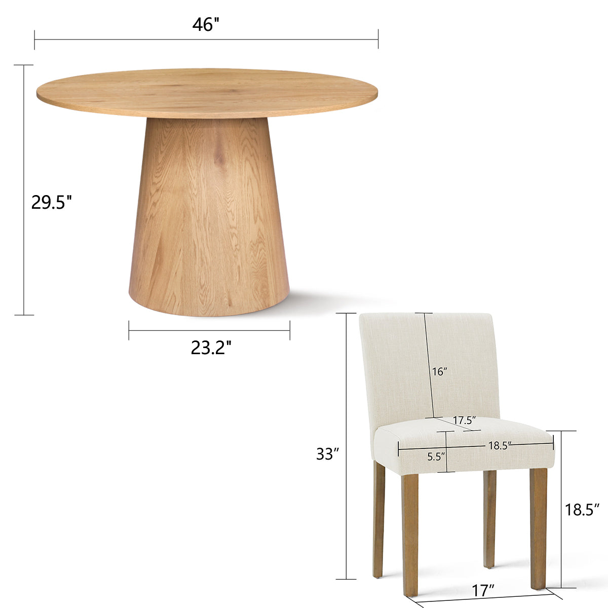 Dwen & North 46" Modern Round Dining Table Set for 4 (5-Piece)