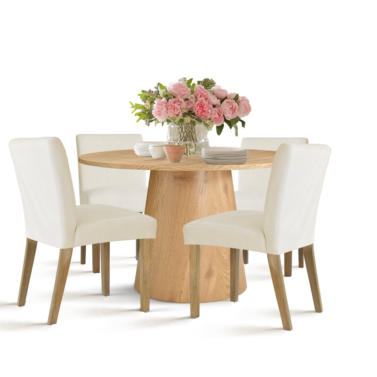 Dwen & North 46" Modern Round Dining Table Set for 4 (5-Piece)