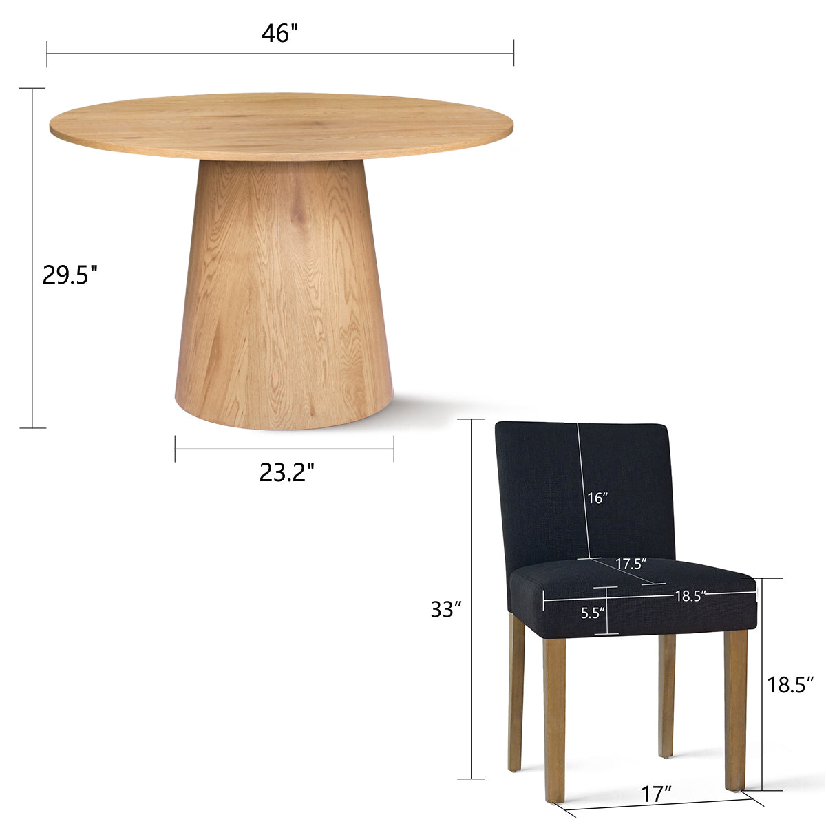 Dwen & North 46" Modern Round Dining Table Set for 4 (5-Piece)