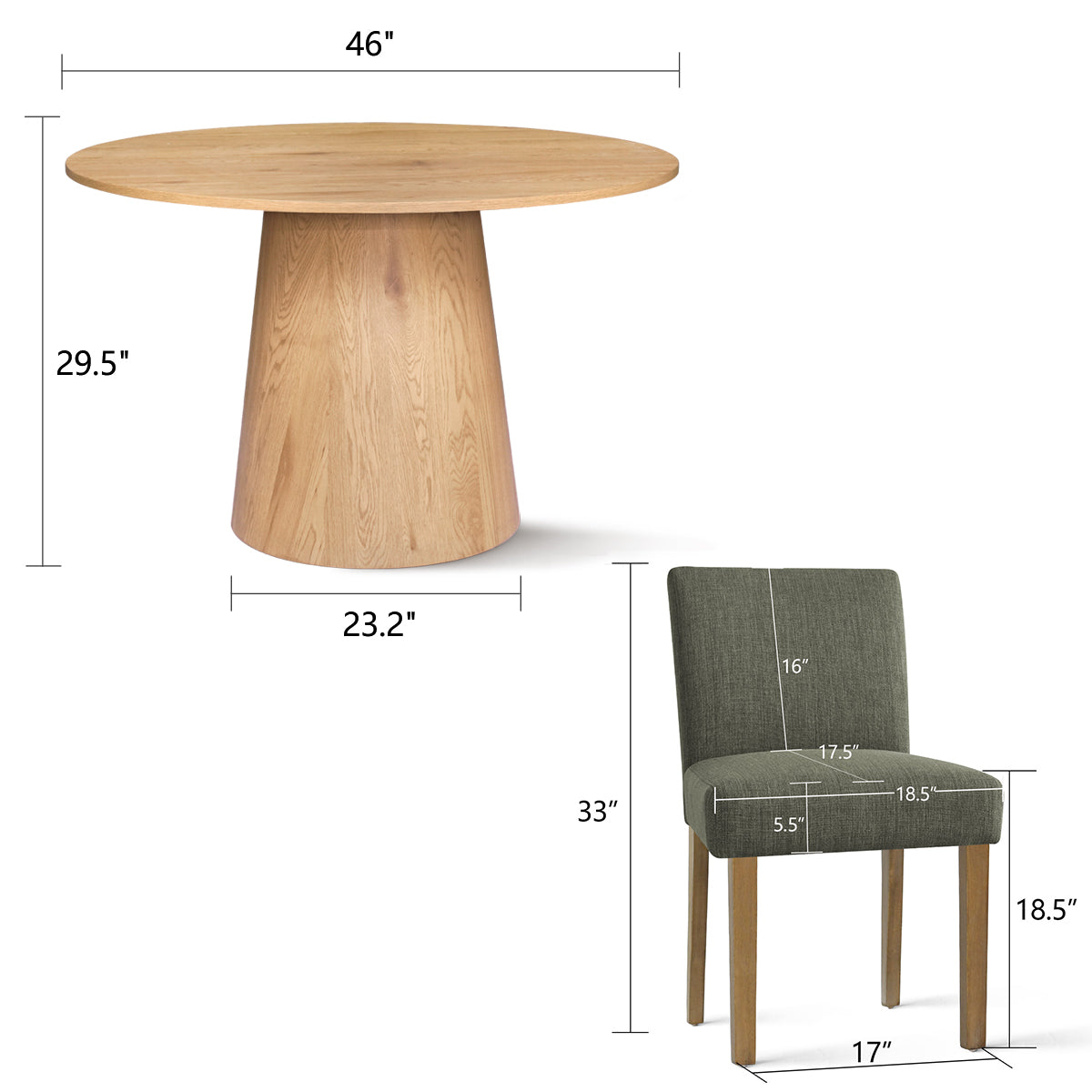 Dwen & North 46" Modern Round Dining Table Set for 4 (5-Piece)