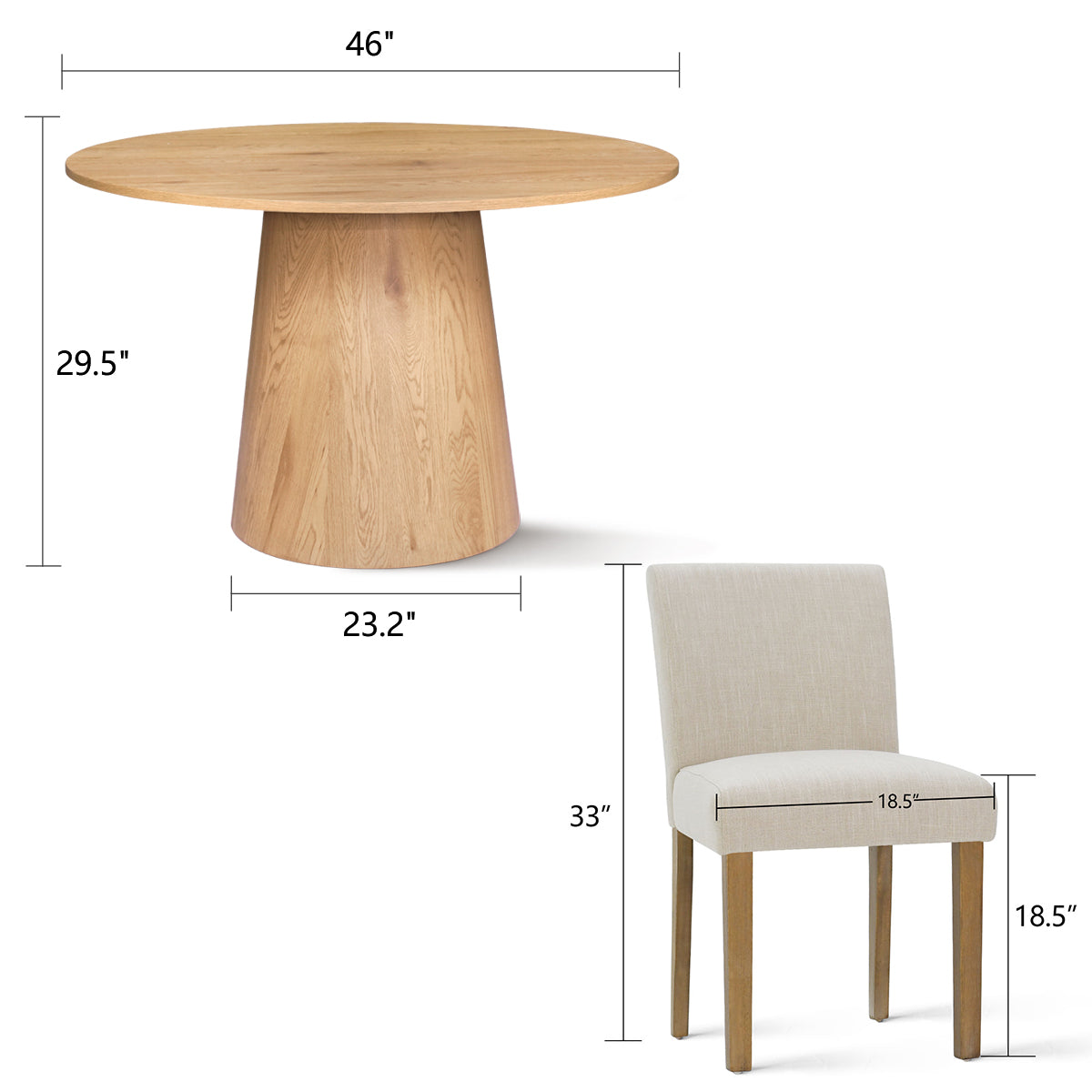 Dwen & North 46" Modern Round Dining Table Set for 4 (5-Piece)