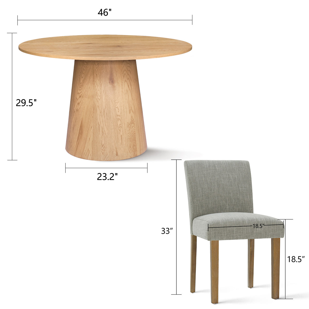 Dwen & North 46" Modern Round Dining Table Set for 4 (5-Piece)