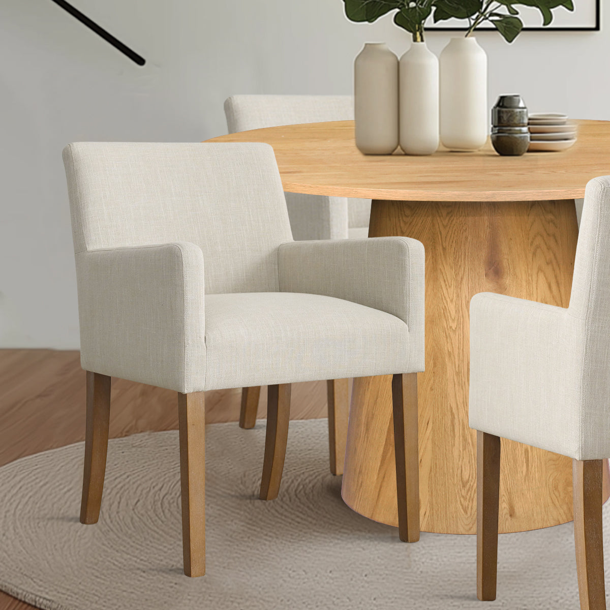 Dwen & North 46" Round Dining Table Set for 4 with Arms (5-Piece)